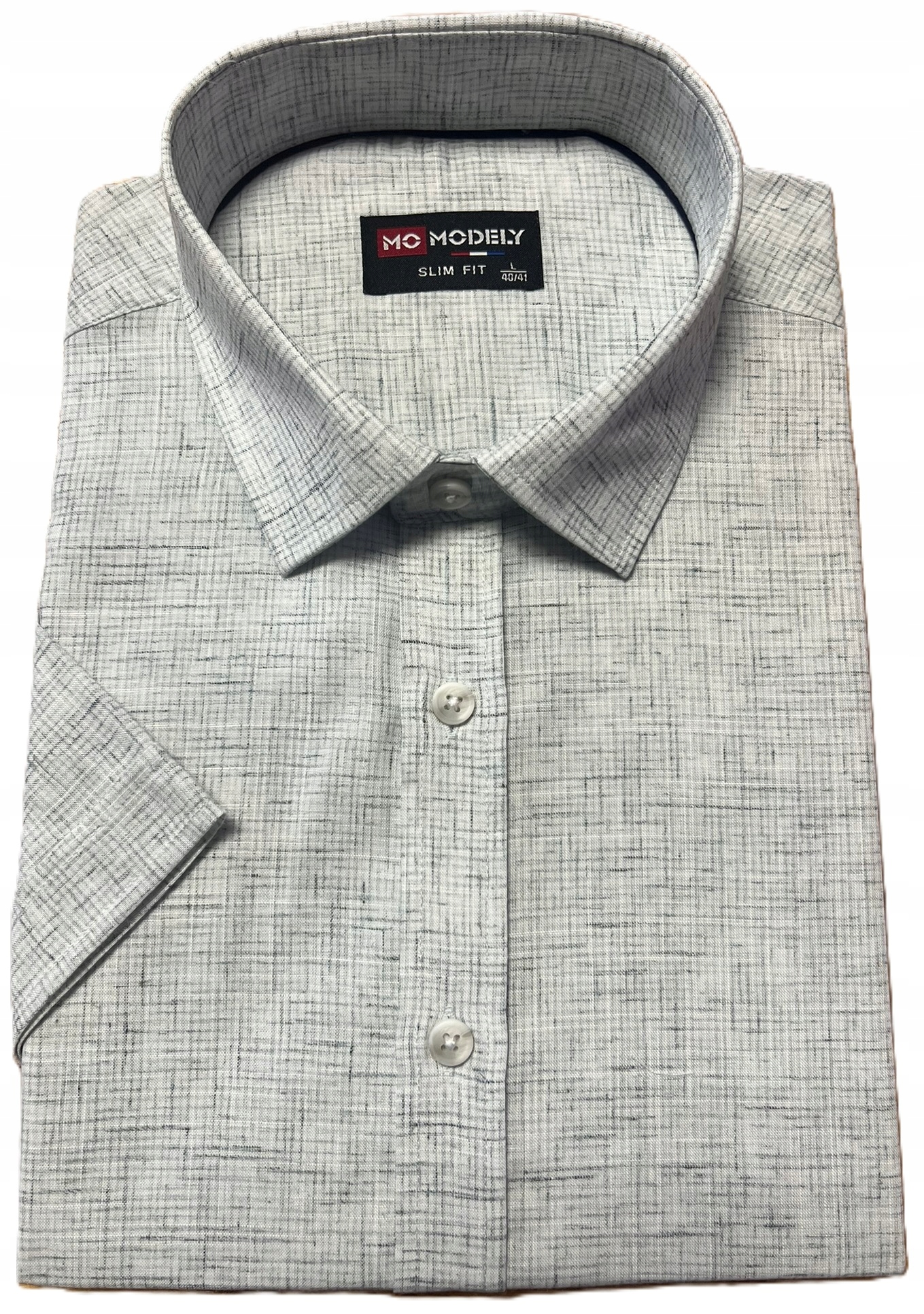 Pánská košile Modely 2635 Šedá máta kostkovaný efekt SlimFit XL 42/43 k. Rukáv