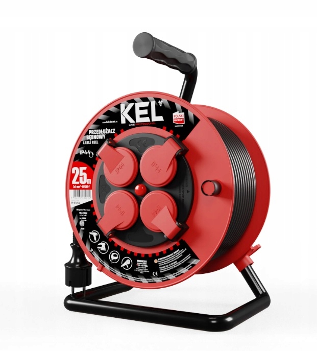 Predlžovací Kábel Bubnový Kel 25 m 4 ks Čierna zásuvka 3x1 mm