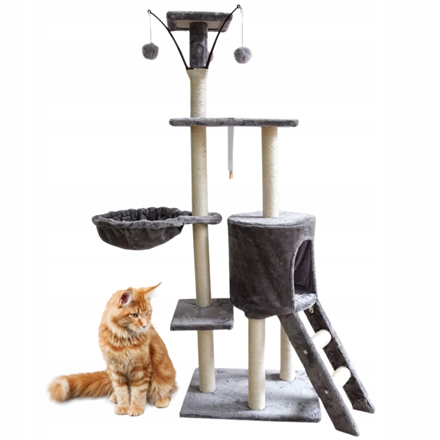 Levně Drapak Pro Kočky Kočky Domeček Pelíšek Sisalové Sloupky Hračky 138 CM KD-138