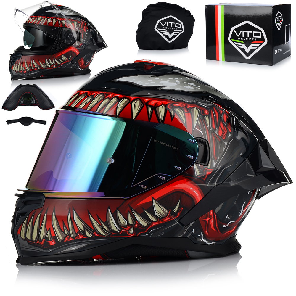 Motocyklová Prilba Vito Presto Aero Monster Venom Systém Pinlock Clona