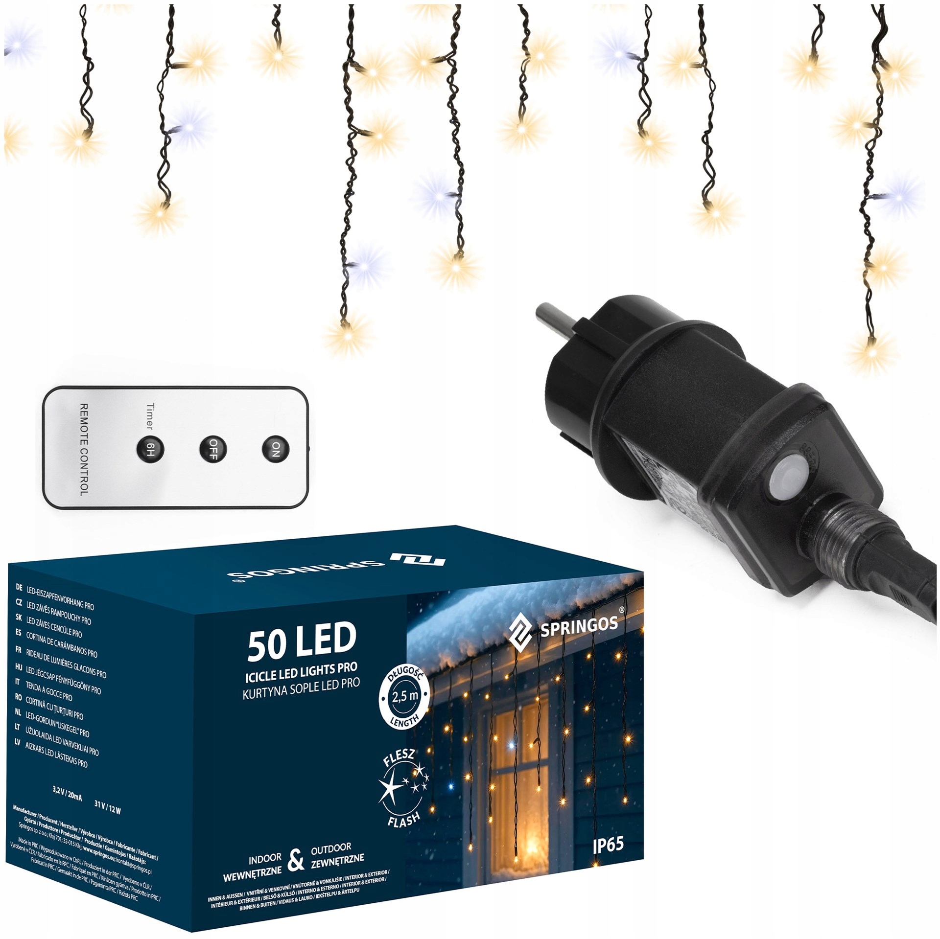 Sada Světel Rampouchy 500LED IP65 Časovač Bílé Venkovní Pro Pilot Flash 25m