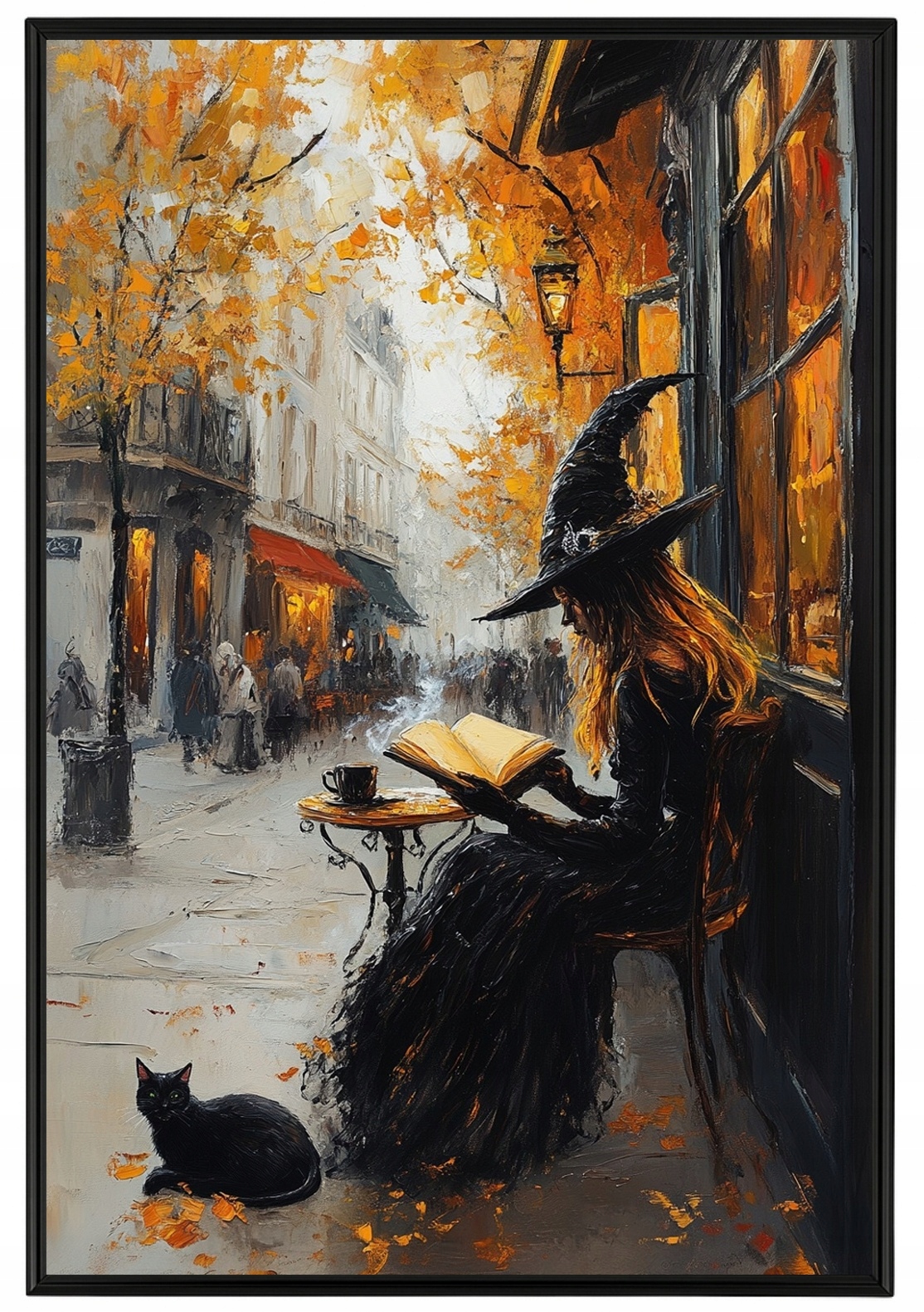 Rámeček S Hliníkovým Plakát , Čarodějnice, Kavárna, Kočka, Káva 40x60
