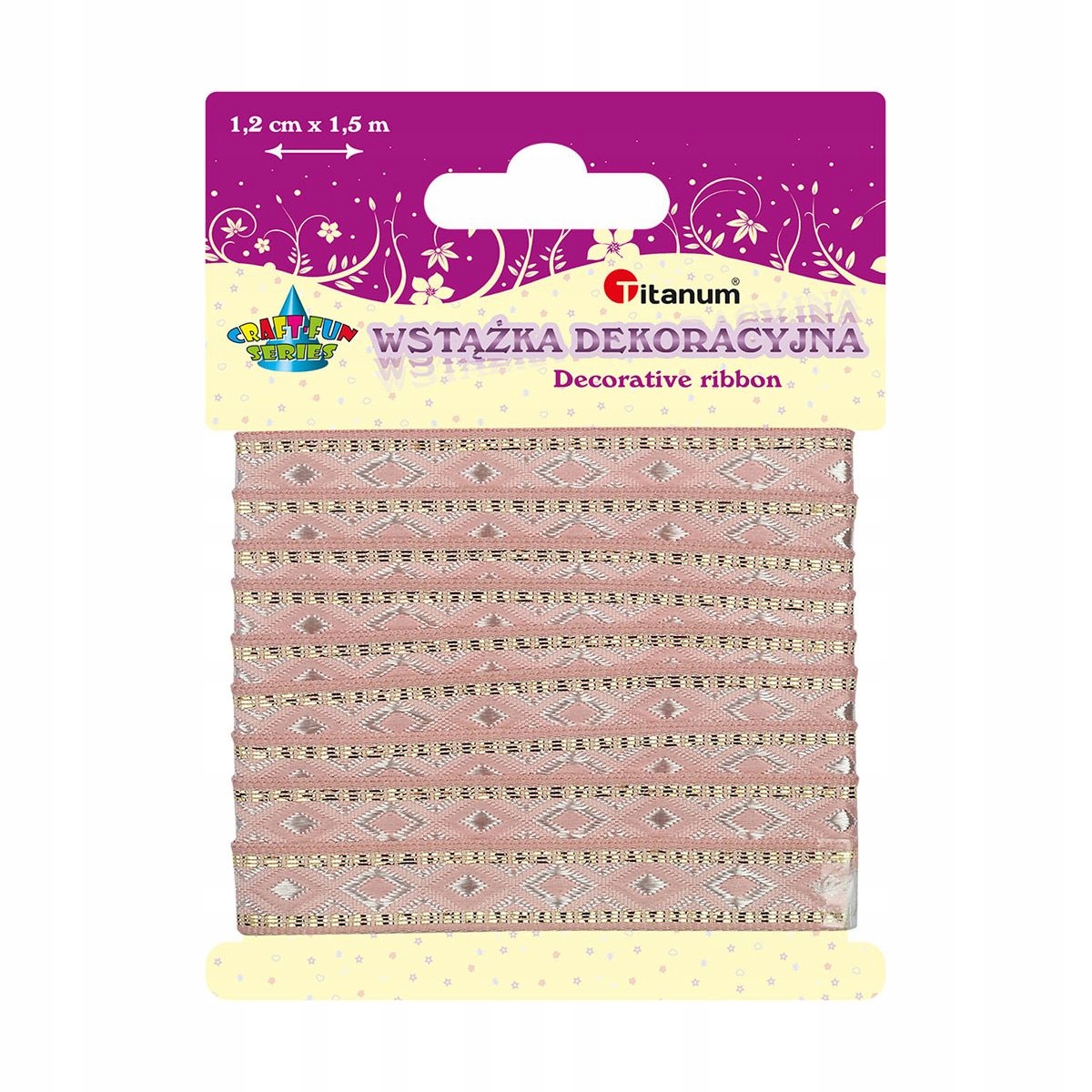 Wstążka dekoracyjna z brokatem j. różowa 339430