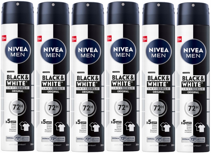 Nivea Men Black&White Invisible Original 72h Antyperspirant spray (6x200ml)