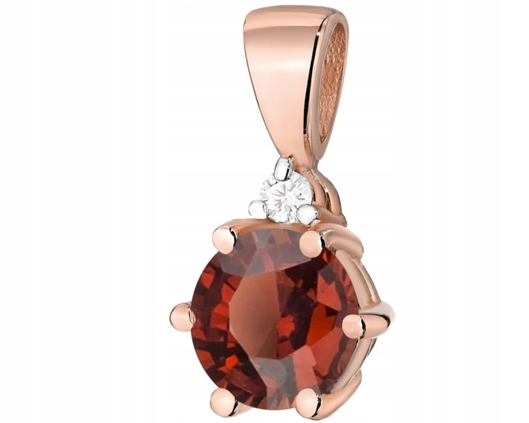 Růžový Zlatý Přívěsek S Briliantem A Přírodním Kamenem, Granátová Barva 585