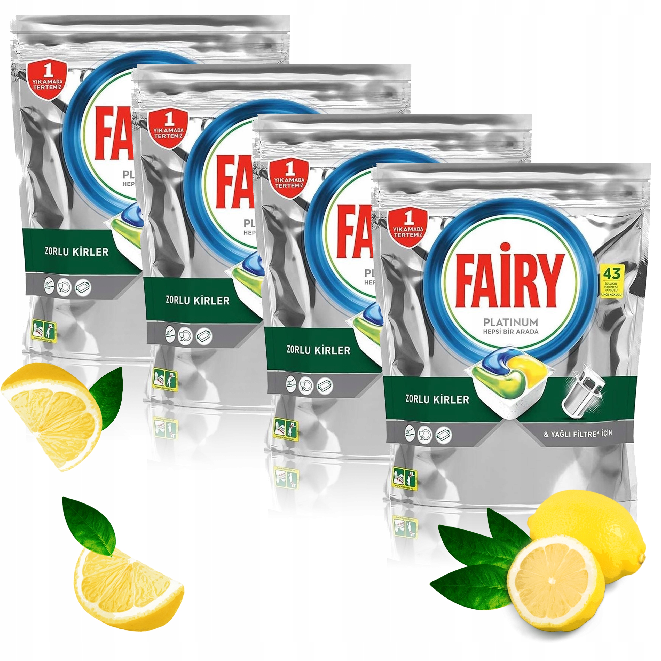 Levně Kapsle do myčky nádobí Fairy Platinum All in One Lemon 4x43 kusů