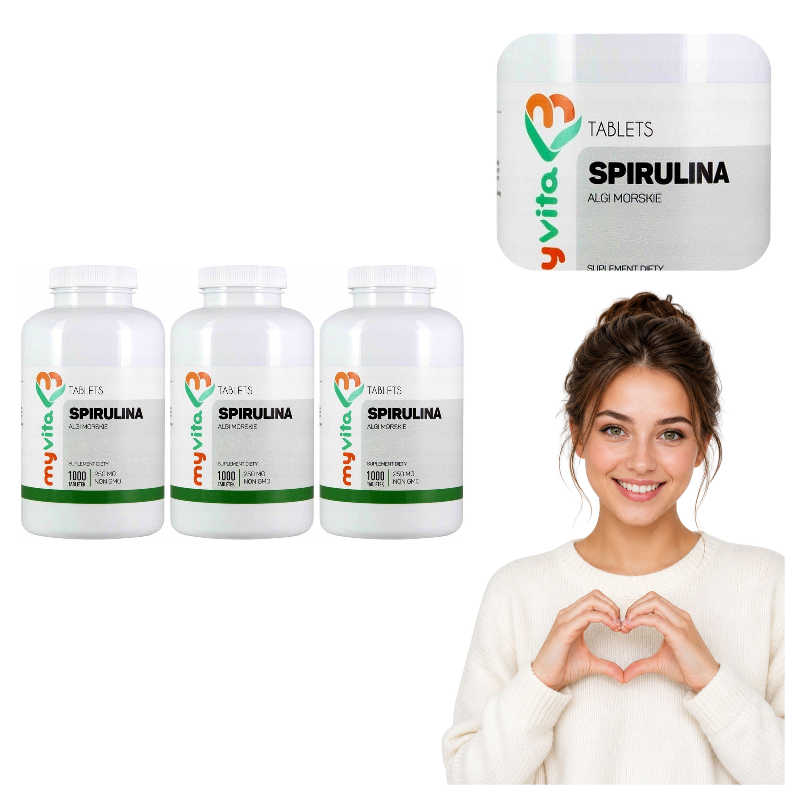 3x Spirulina Bio Myvita Ekologiczna Tabletki 2500 mg w Porcji 3000 tab.