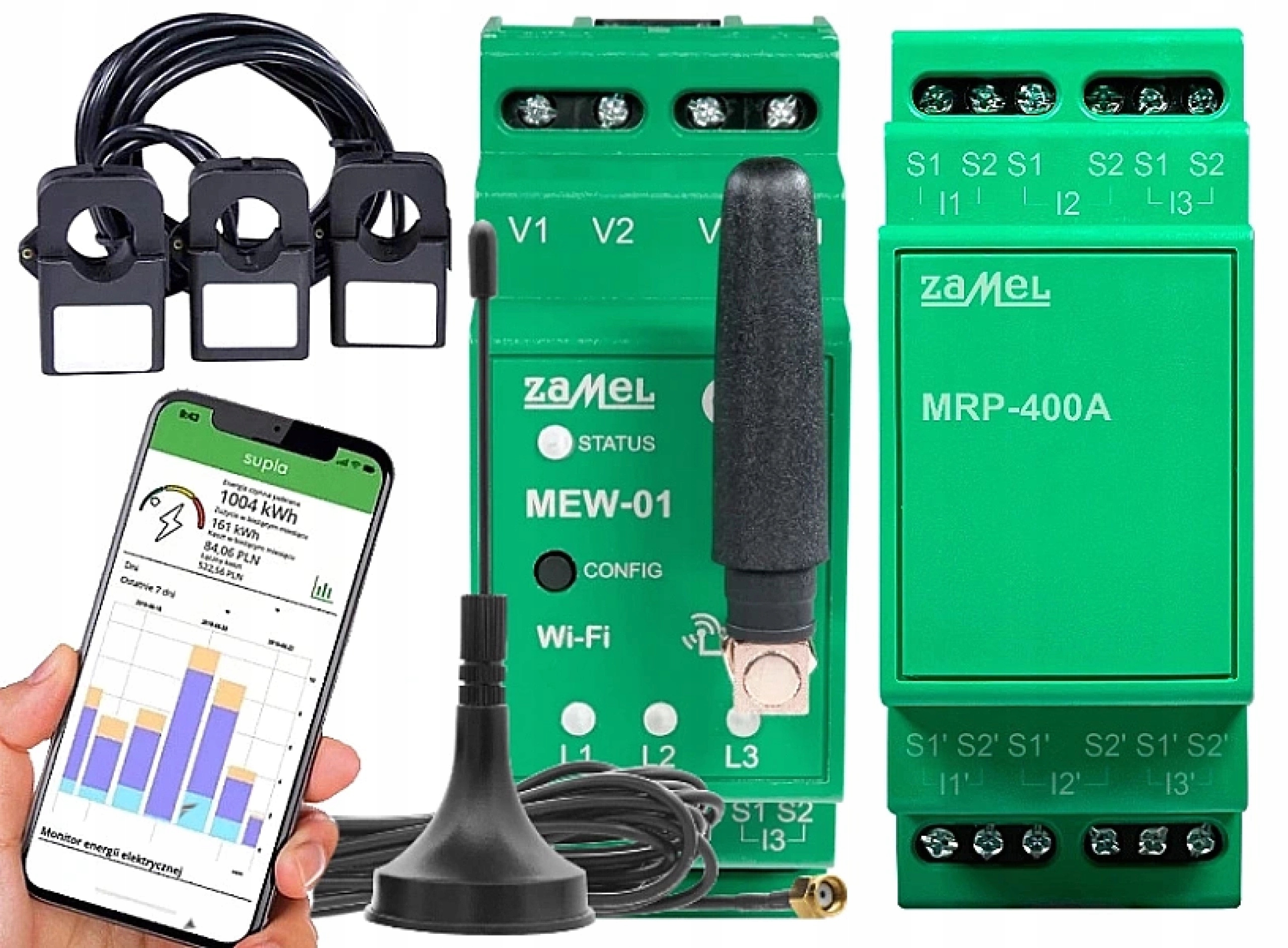 Monitor Počítadlo energie prúdu WiFi Prevodníky 400A 3F Anténa Supla