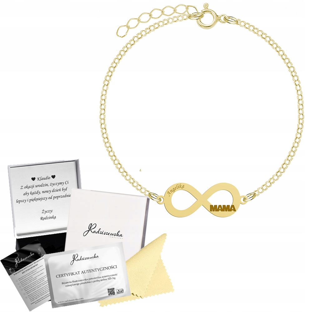 Zlatý náramek pro maminku Nekonečno Stříbro 925 Gravírování Bonus Dárek