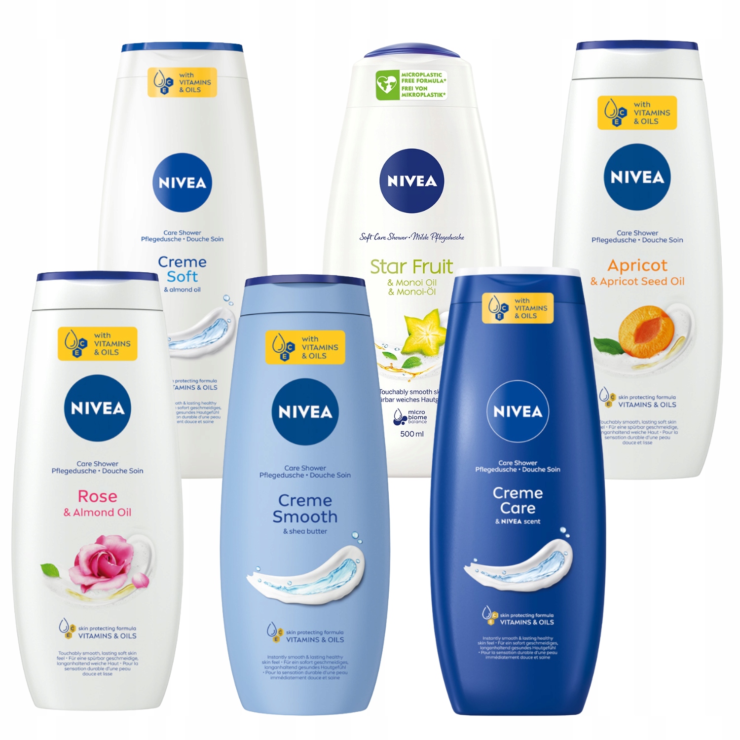 Nivea Gel sprchový gel dámský univerzální mycí set 500 ml x 6 ml