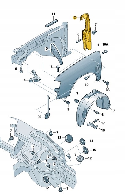 Wypełnienie błotnika lewe 4B0821111C Audi A6