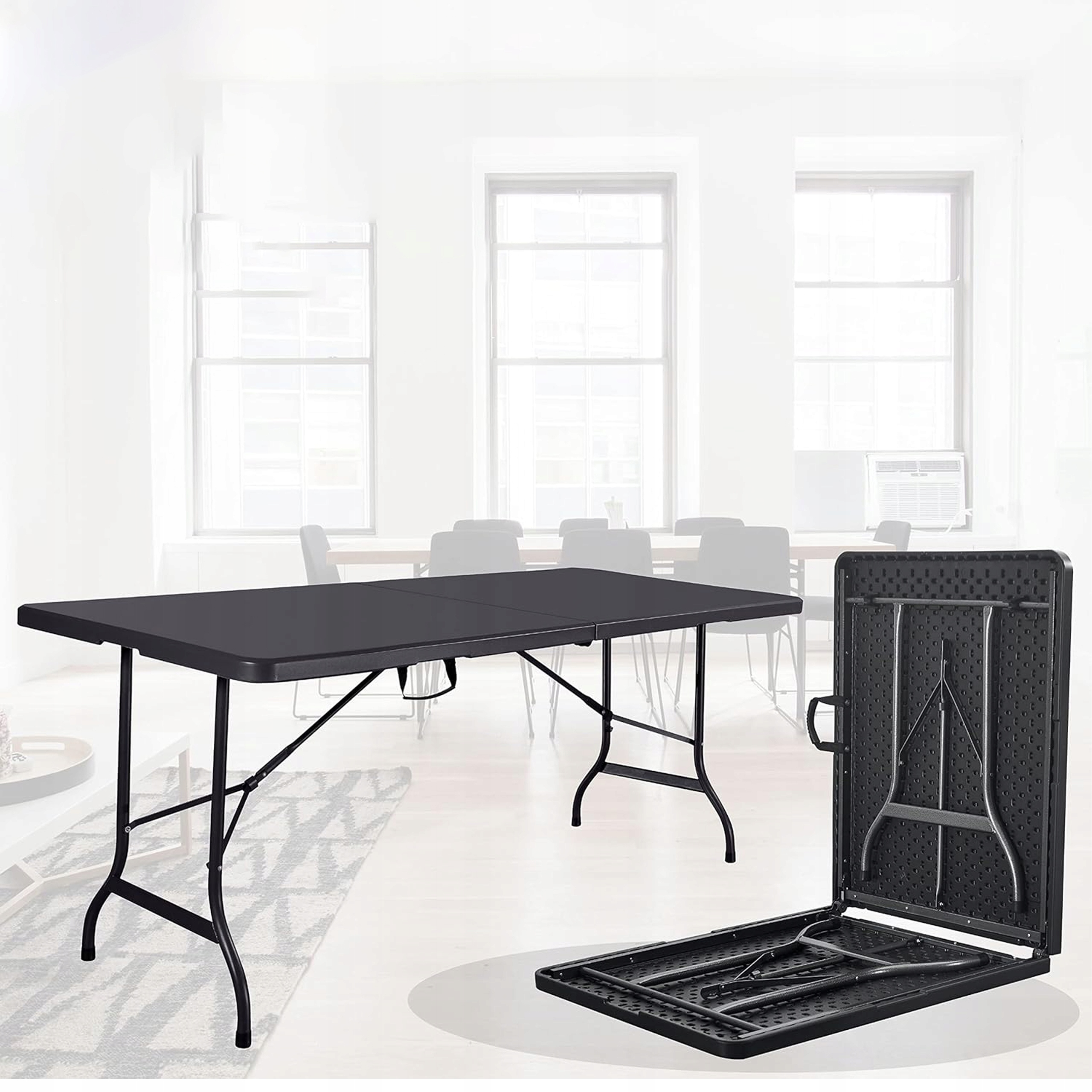 STÓŁ CATERINGOWY ROZKŁADANY OGRODOWY BANKIETOWY WALIZKA SKŁADANY DUŻY 180cm Kolor czarny