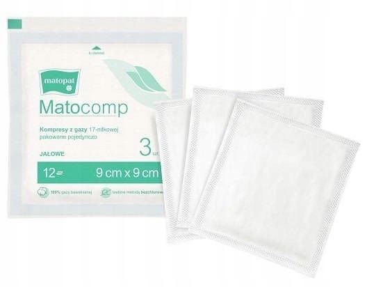 

Kompresy gazowe, jałowe 9cmx9cm 12W 3szt. Matopat
