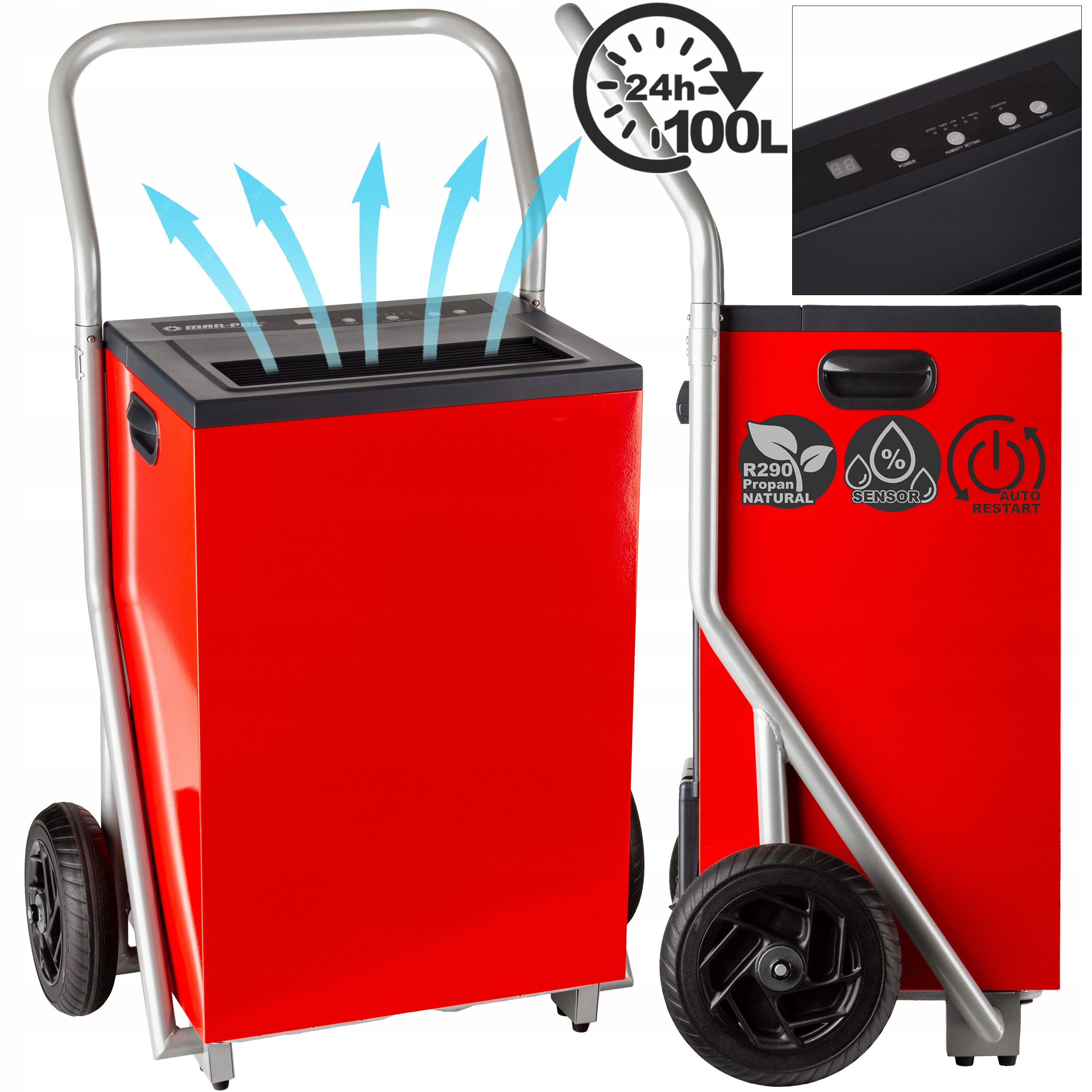 ОСУШУВАЧ ПОВІТРЯ ДЛЯ ПРОМИСЛОВОГО БУДІВНИЦТВА ТА ПОГЛОТНИК ВОЛОГИ 100 Л/24 ГОД