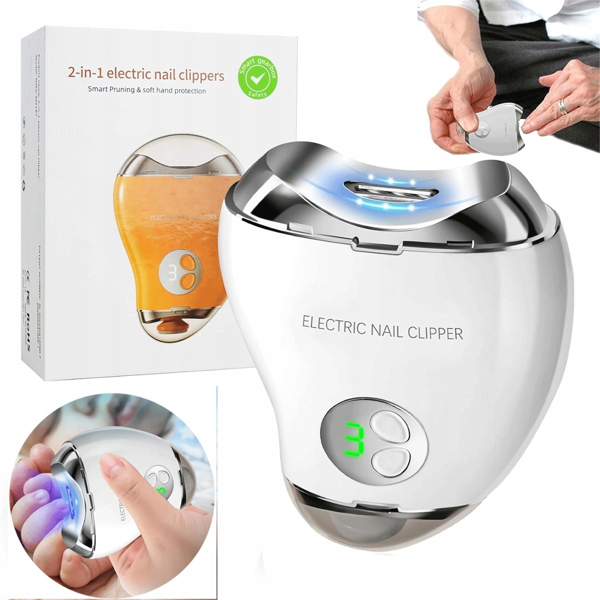 Elektrický kleštičky na nehty s leštěním a tichým 45 dB nabíjením přes Usb
