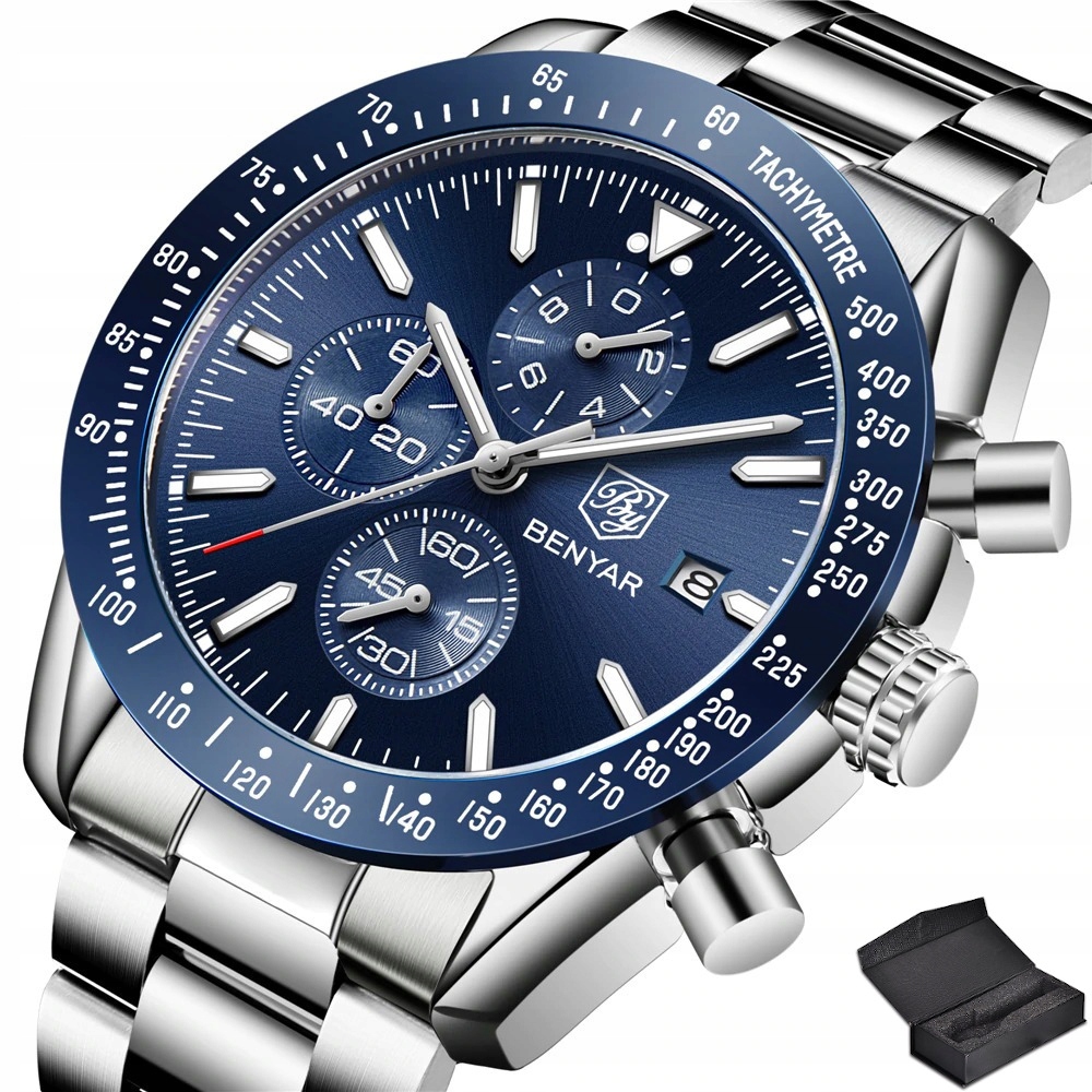 Pánské Hodinky Benyar Klasické Elegantní Chronograf Datumovka Krabička
