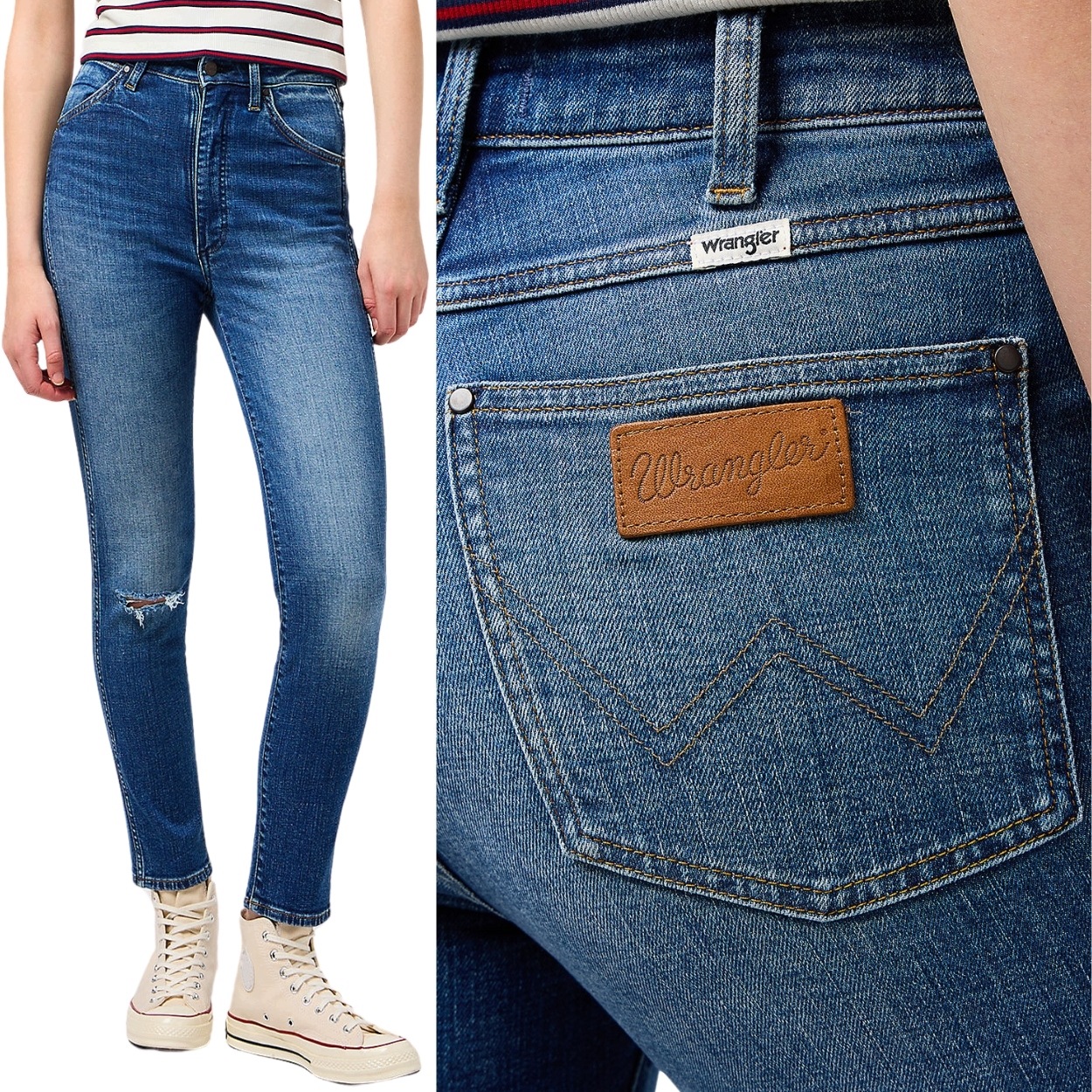 Wrangler Walker vysoké přiléhavé dámské džínové kalhoty s dírou W28 L32