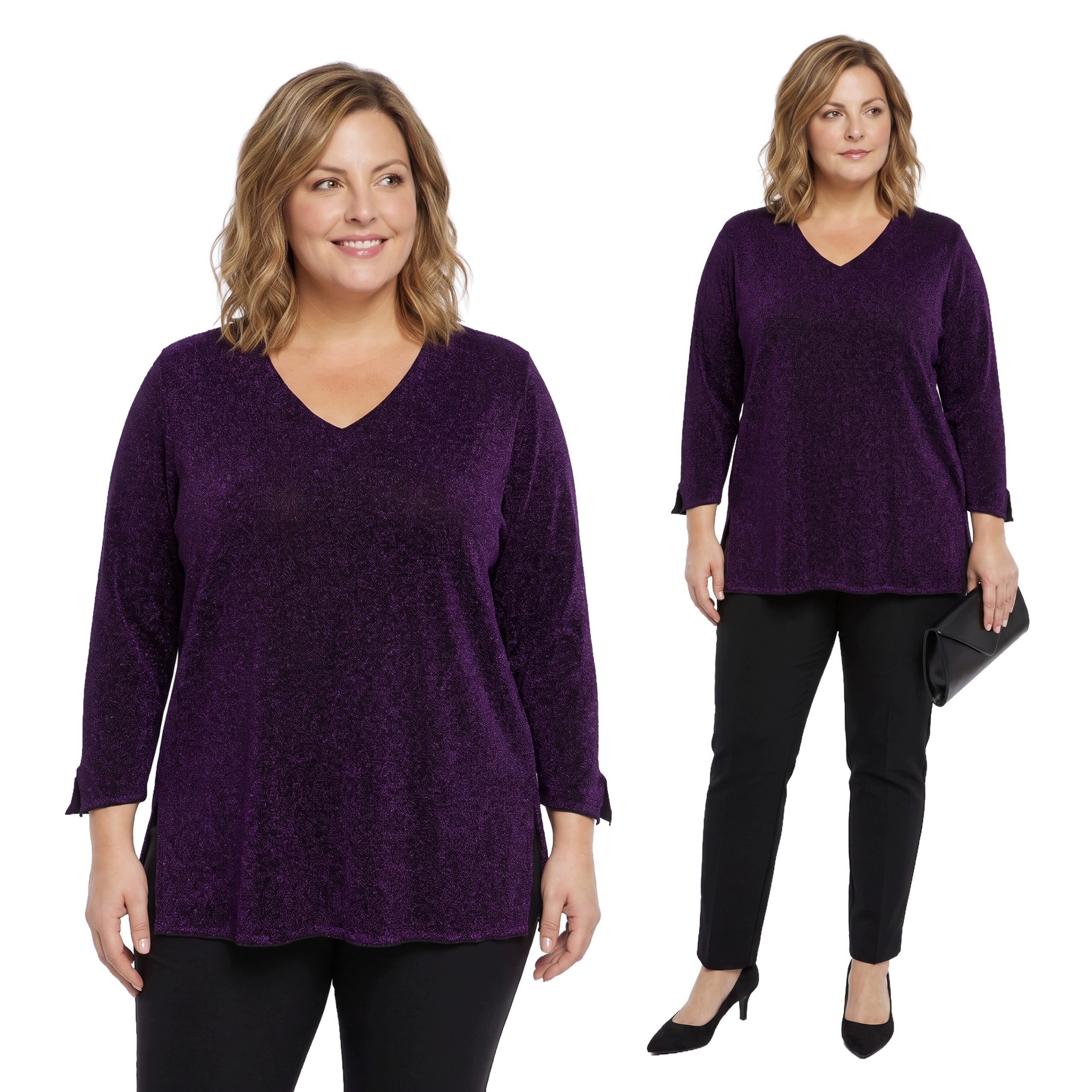 Tmavě fialová lesklá halenka plus size velikost 48/50