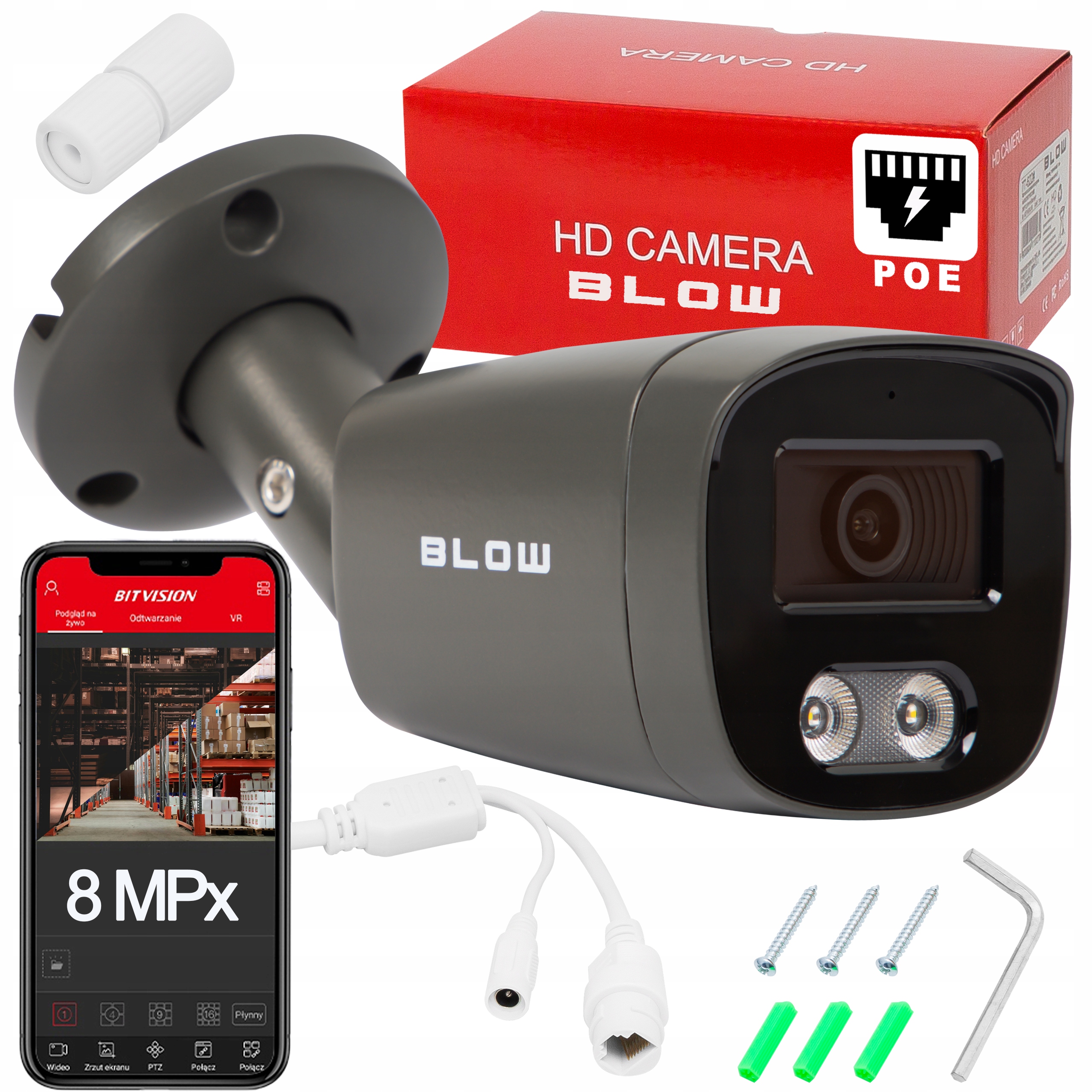 Venkovní Monitorovací Kamera Ip Poe 8MPx IP67 HybridLight Ir+led Grafit