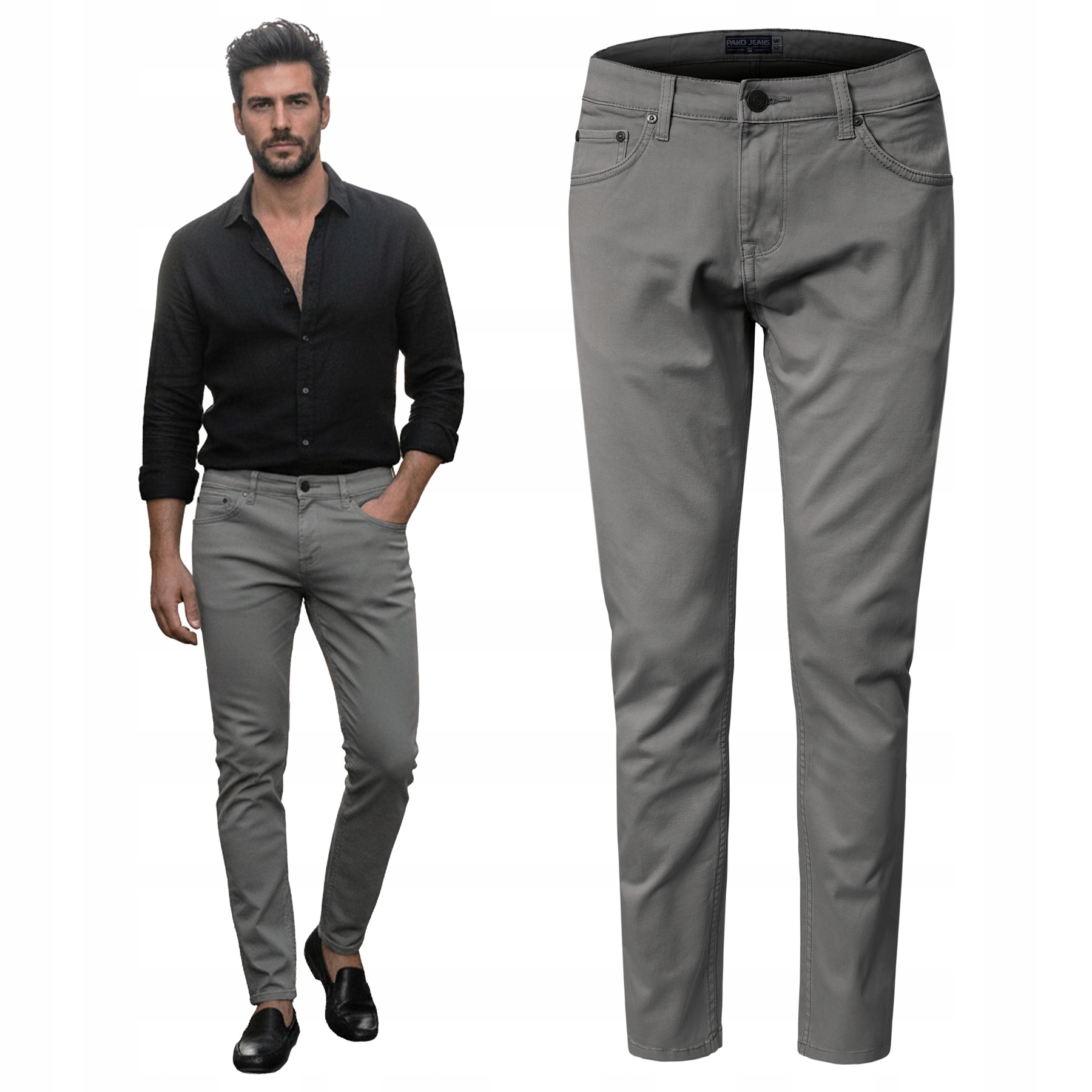 Pánské Twillové Kalhoty Bavlněné Šedé Regular W33/L32 Pako Jeans