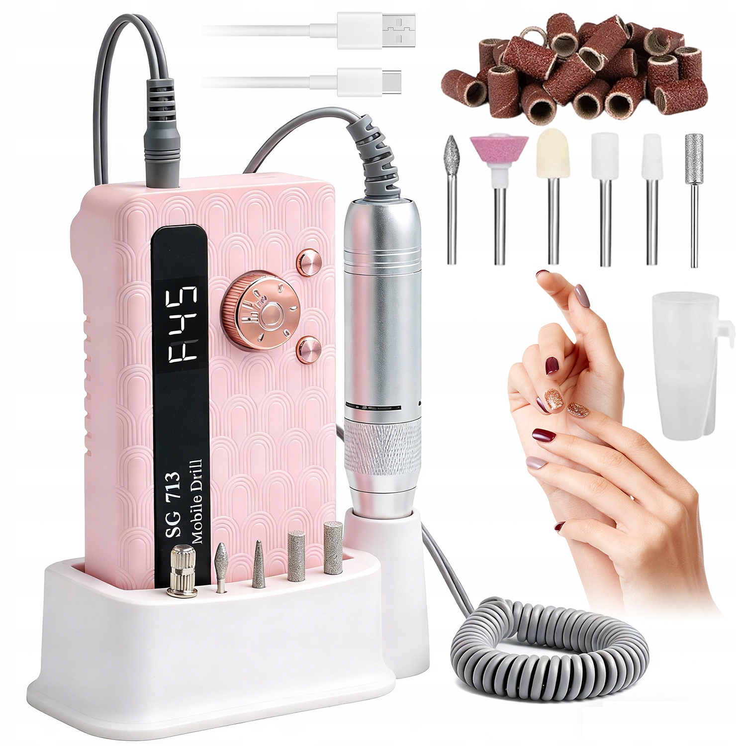 Bruska Na Nehty Manikúra Pedikúra Silná Profesionální Sada Fréz