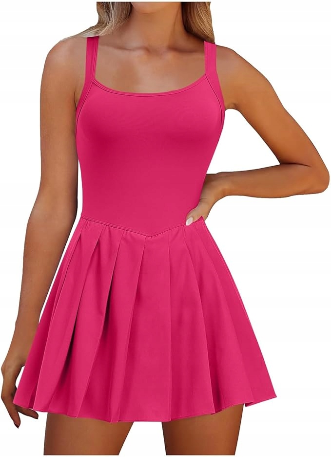 Różowa sukienka sportowa na ramiączkach z wbudowanymi spodenkami r. M