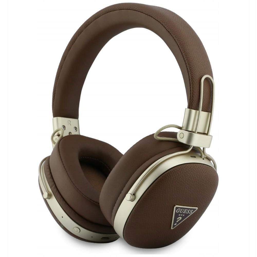 Sluchátka do uší Guess Bluetooth Enc Metal Grained Triangle Logo hnědá