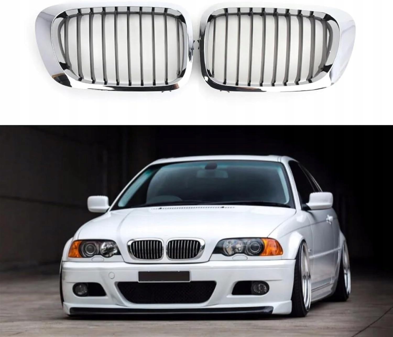 Ledvinový gril atrapa pro Bmw 3 E46 Coupe 1999-2003, stříbrný pásek