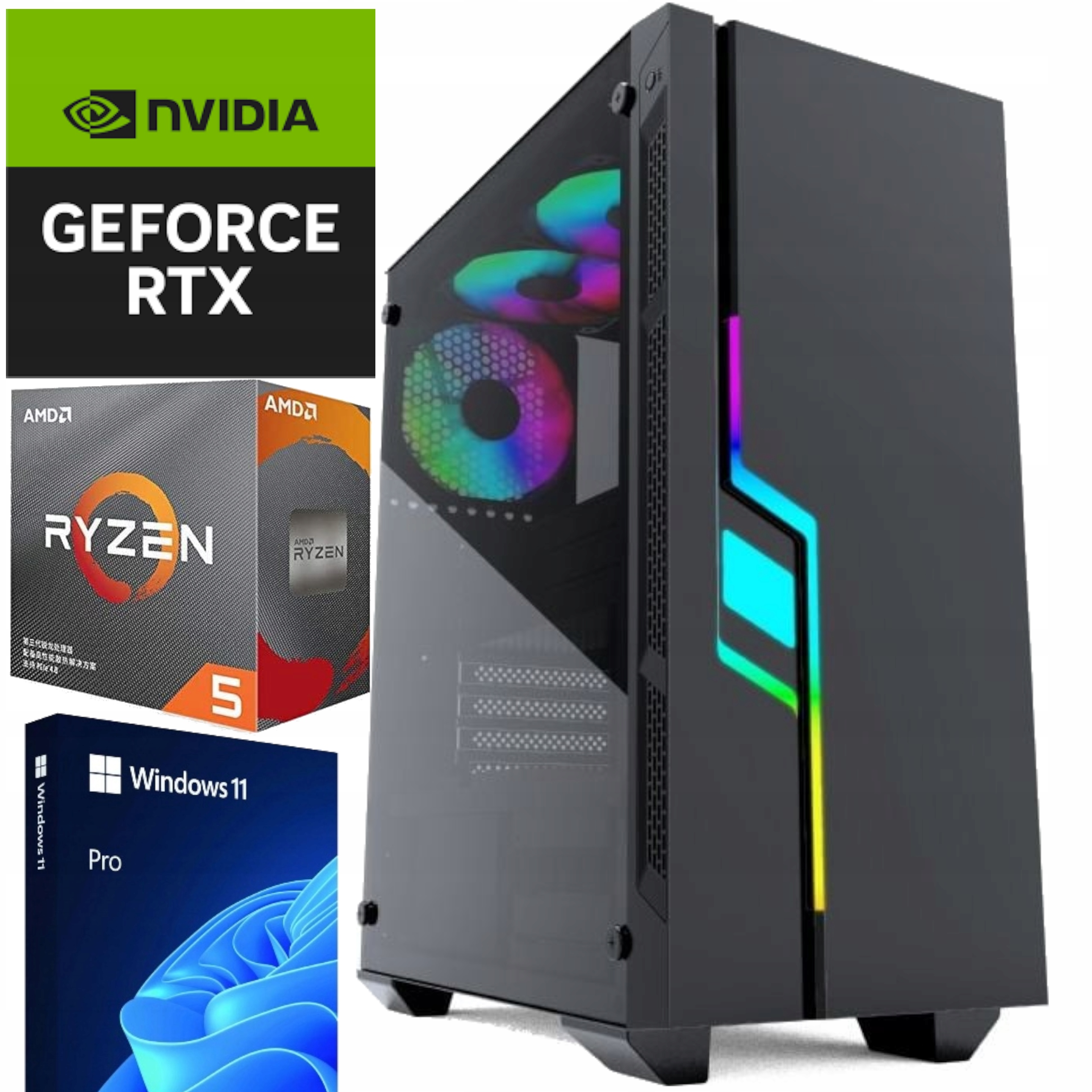 Komputer Do Gier Rtx 3050/RYZEN 5 3600/32GB RAM/1TB/ WIN11 Pro +office