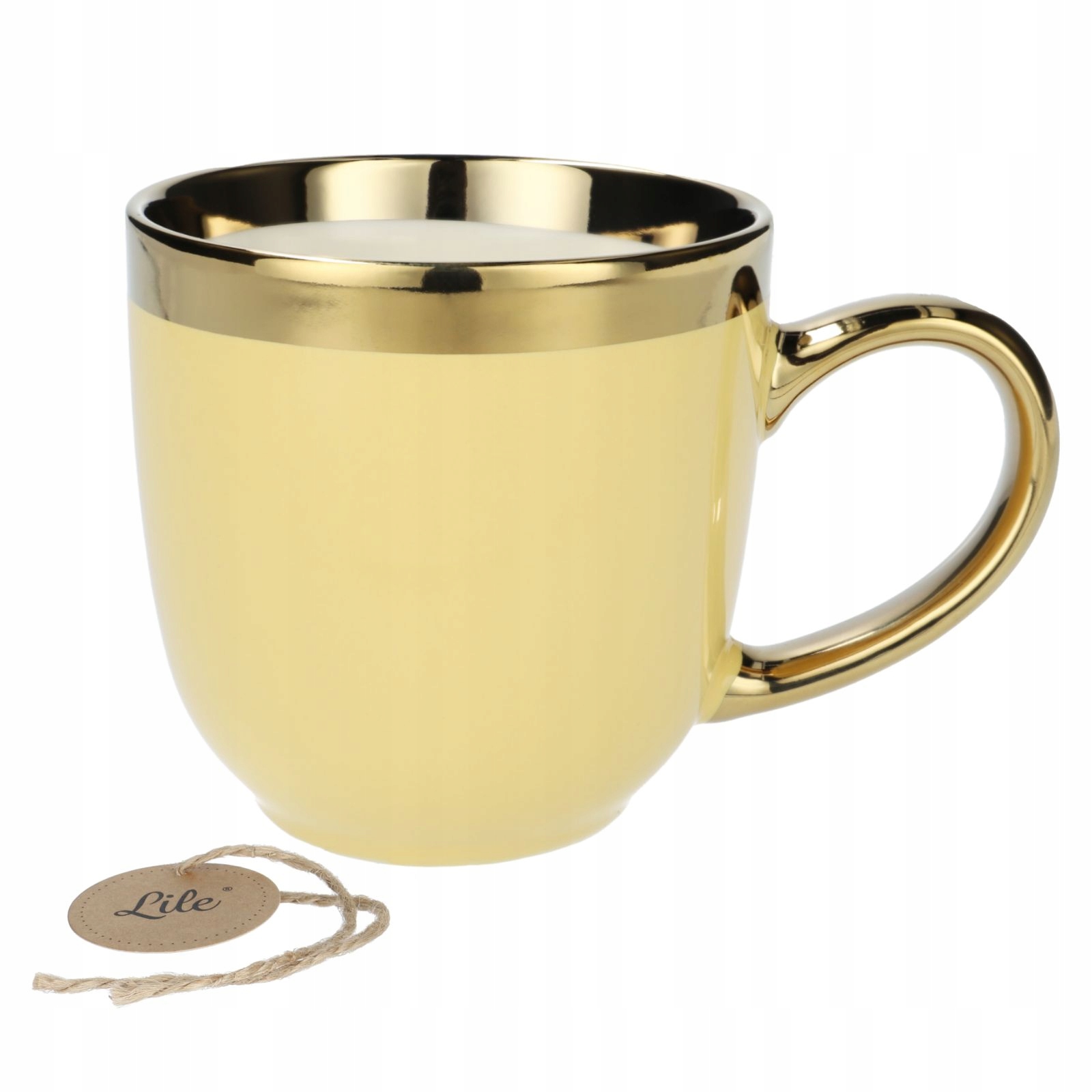 

Kubek do kawy porcelanowy złoty rant ucho 290 ml