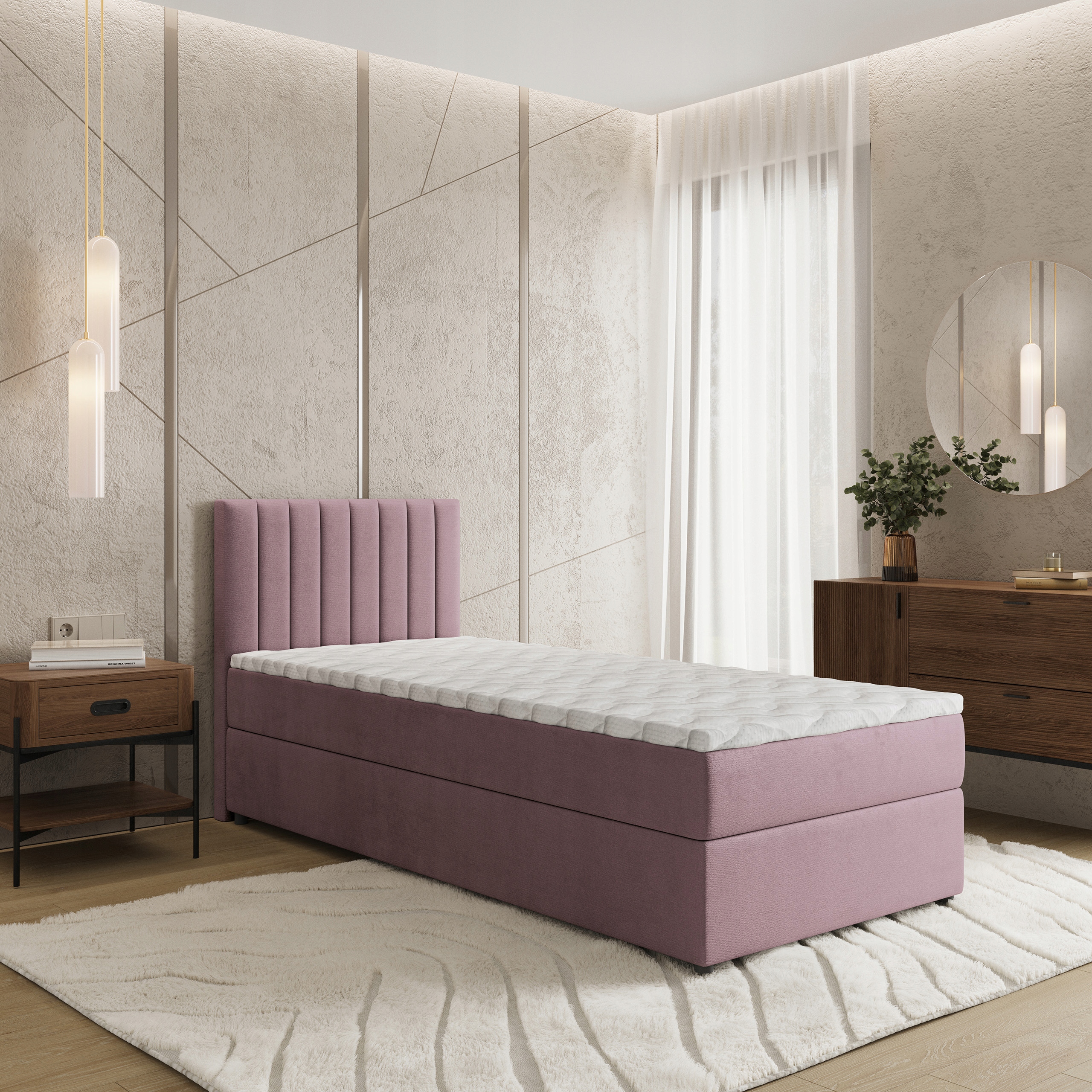 Jednolůžko Bresel 80 x 200 cm s jednolůžkovou matrací, růžové