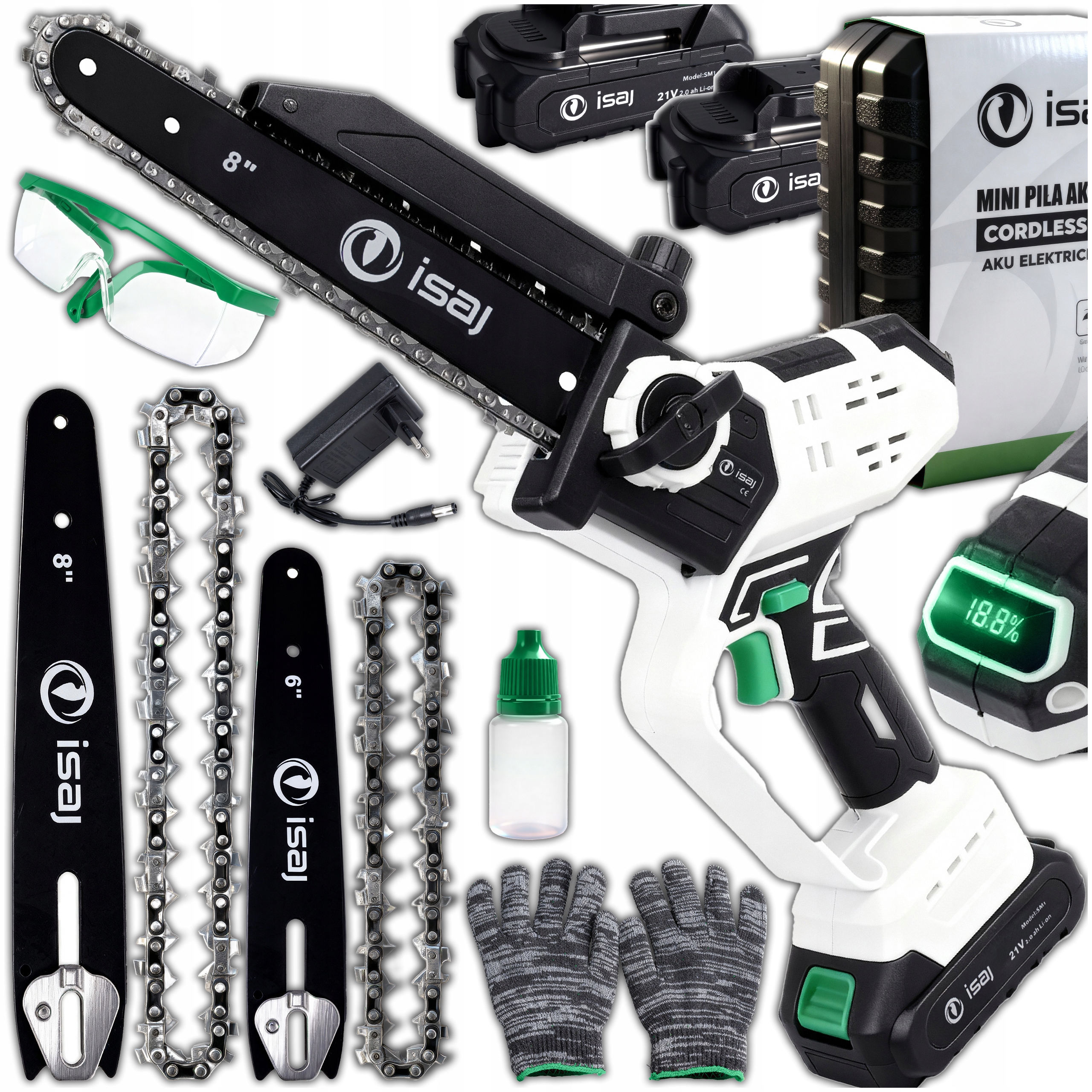 Piła Łańcuchowa Akumulatorowa Pilarka Piła Do Drzewa 8 Cali 2 X Aku 21V