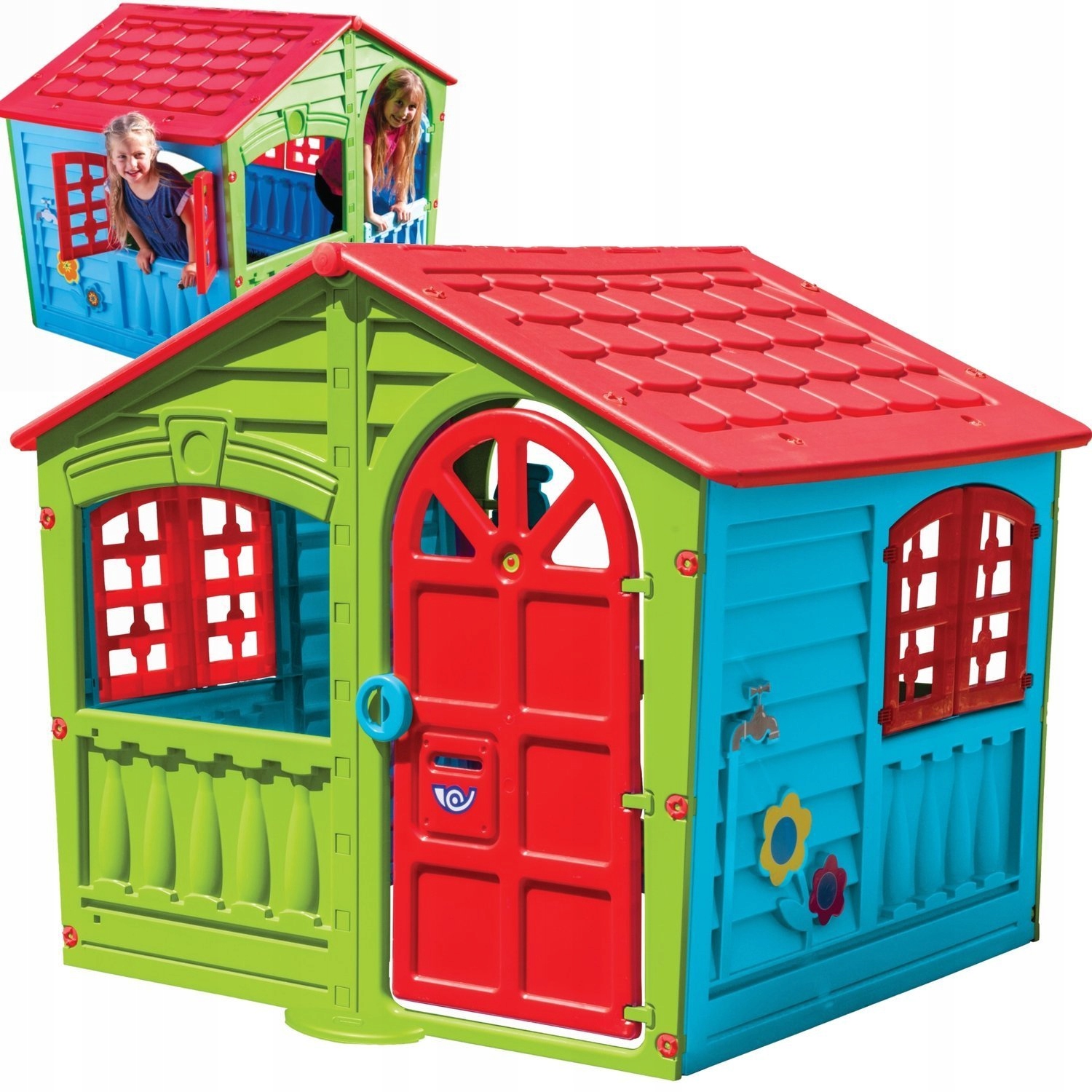 DUŻY DOMEK OGRODOWY DLA DZIECI otwierane okiennice PLAC ZABAW XXL polski