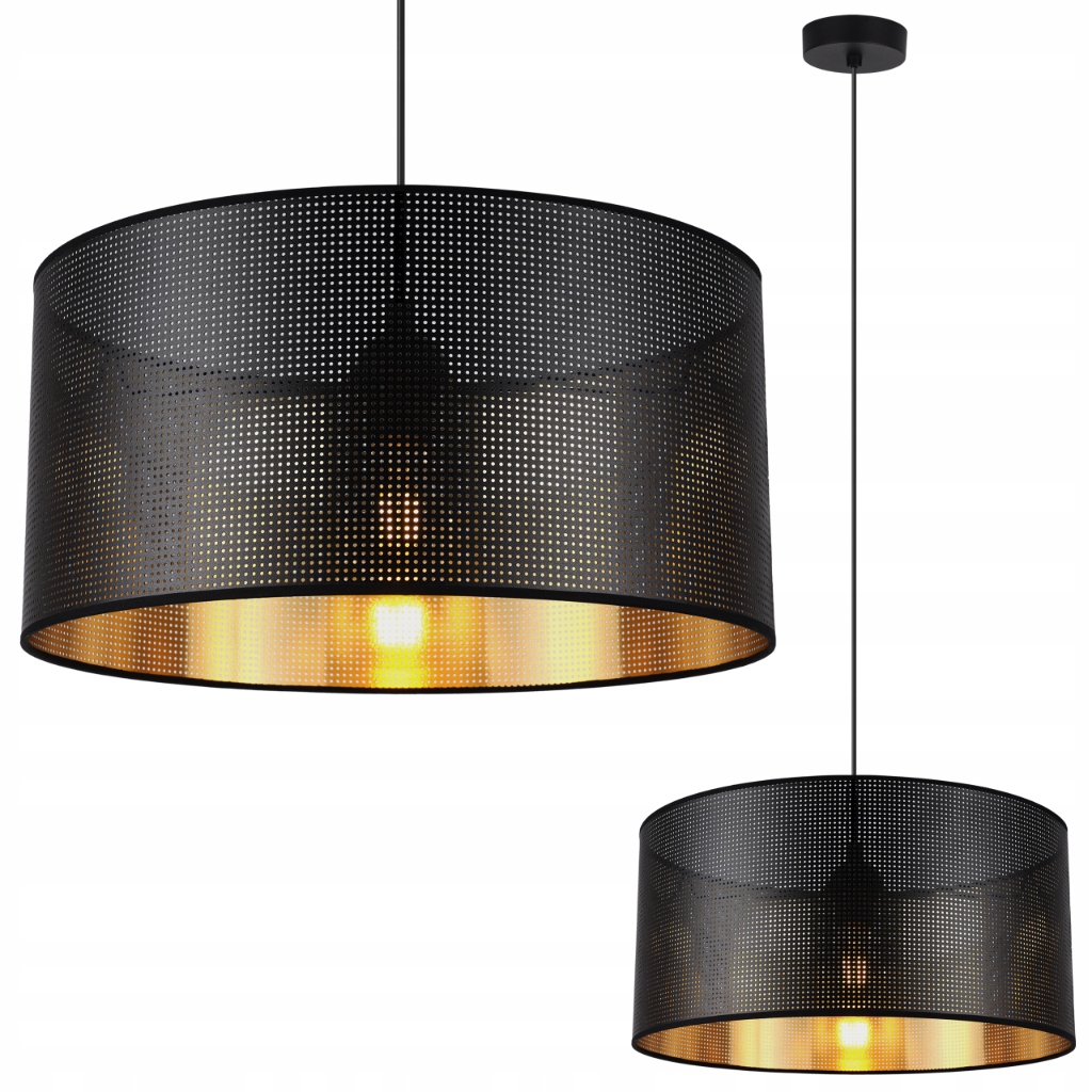 Závěsná Stropní Lampa Lustr Černá Kulatý Stínidlo Zlaté Moderní 40 CM