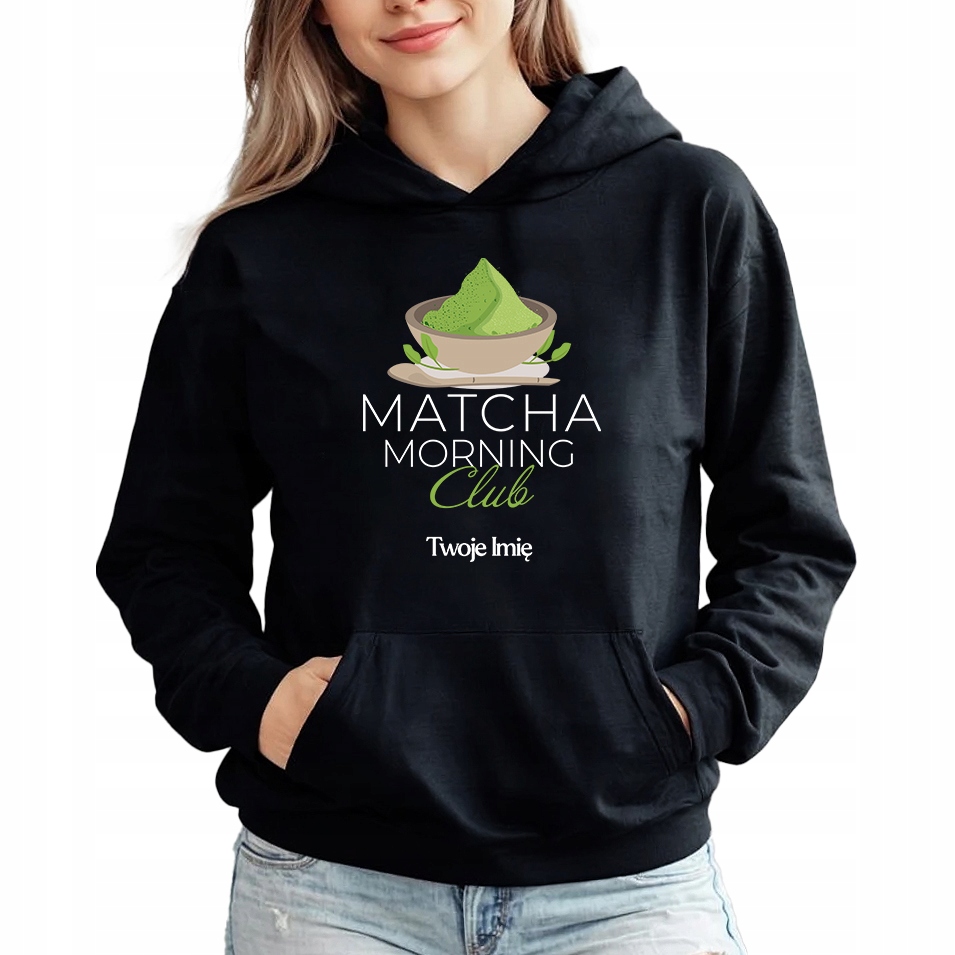 Mikina Hoodie černá pro milovnici Matchy Matcha Morning Club Imi S