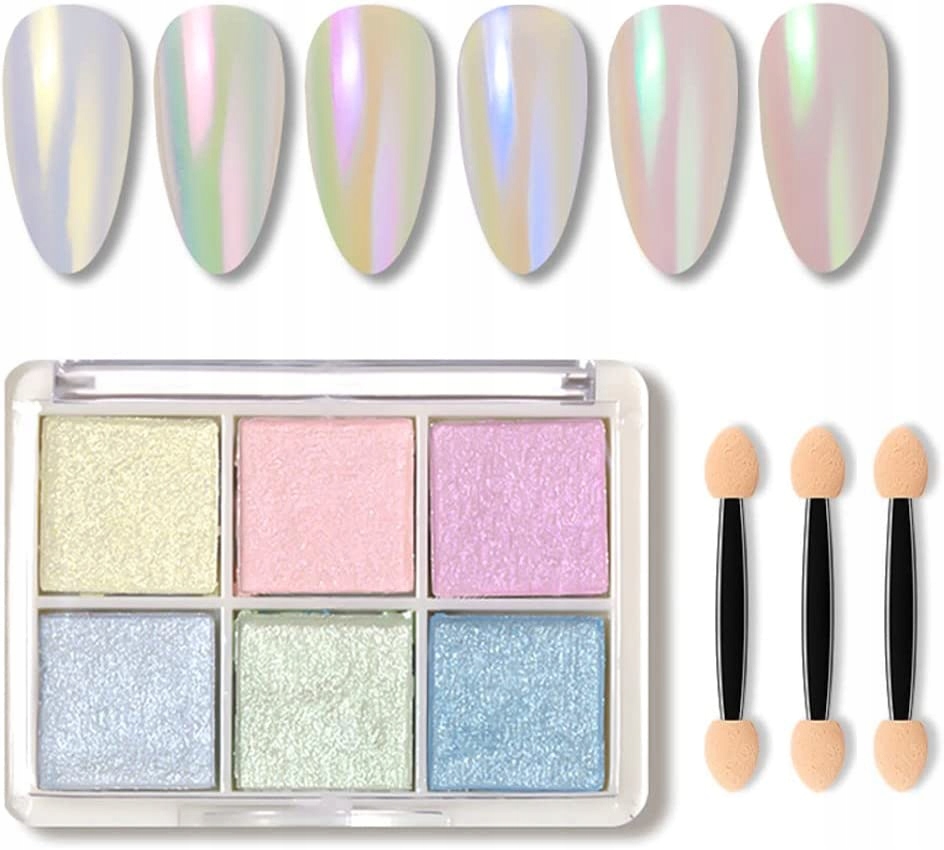 6 x PERŁOWY PYŁEK DO PAZNOKCI EFEKT SYRENKI MUSZLI PALETA