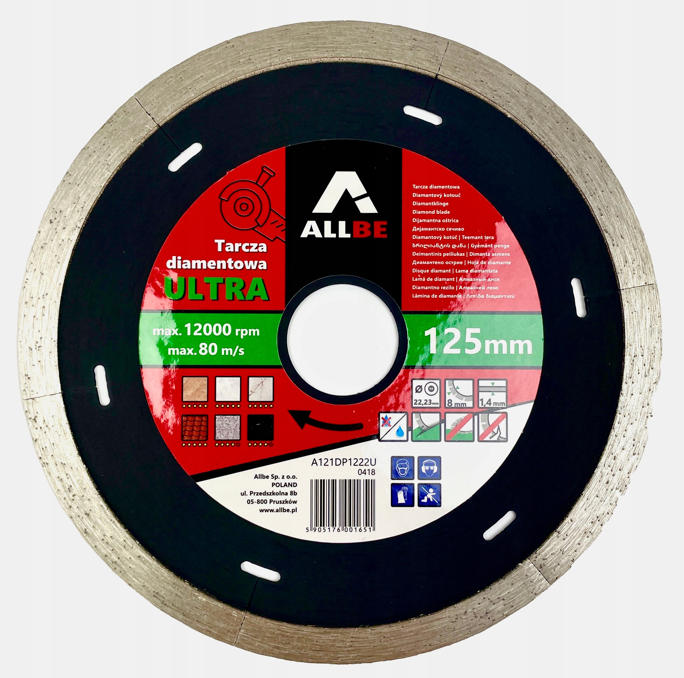 TARCZA DIAMENTOWA DO GRESU 125X1,4X8X22,23MM ALLBE Marka inny