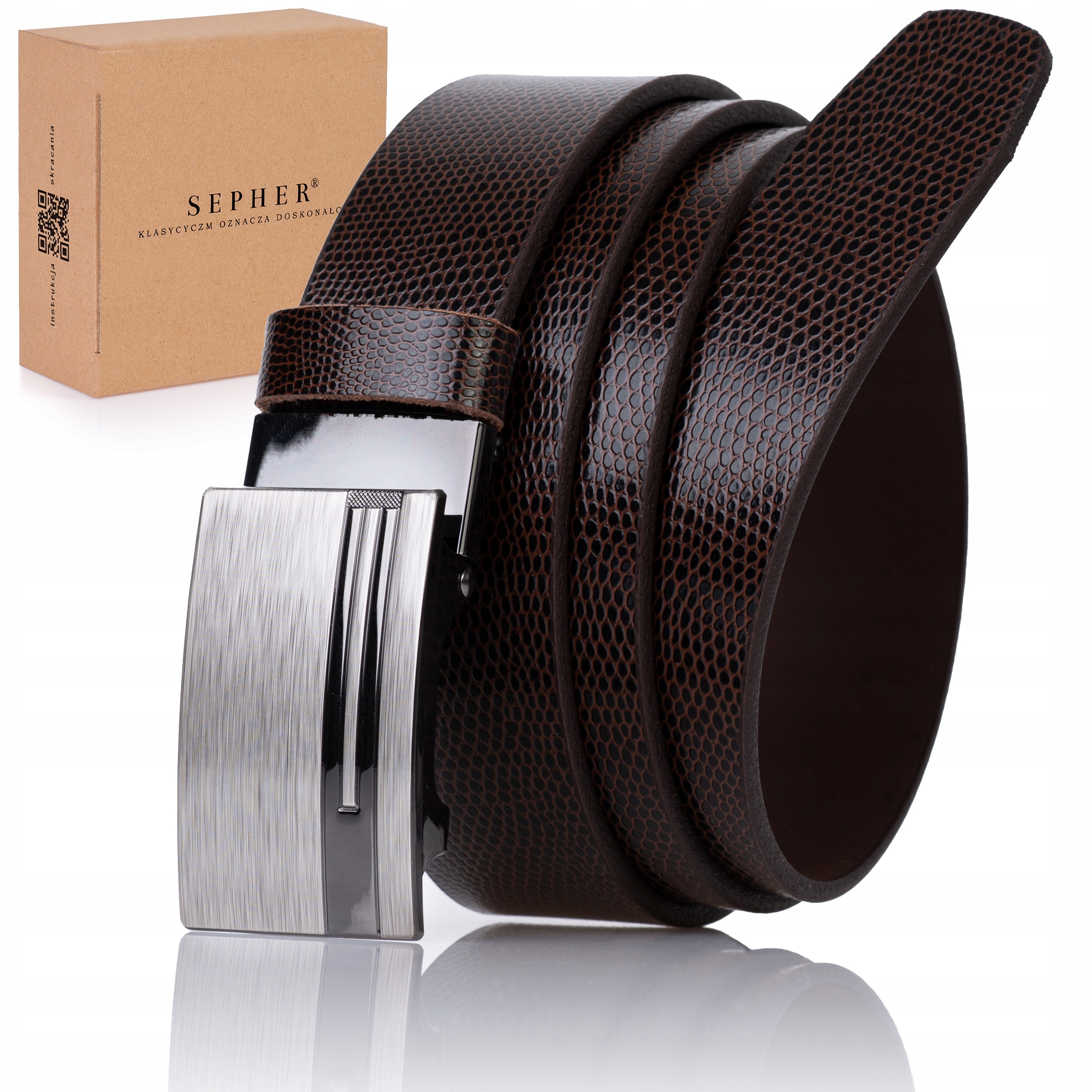 

Pasek skórzany męski Brązowy automat Krokodyl