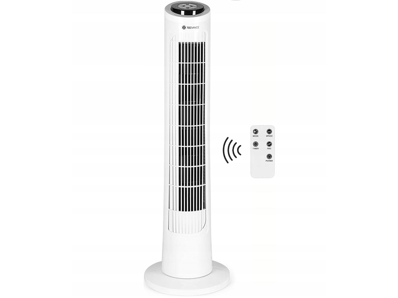 Sloupový ventilátor s dálkovým ovládáním, otočný, 90 st., bílý