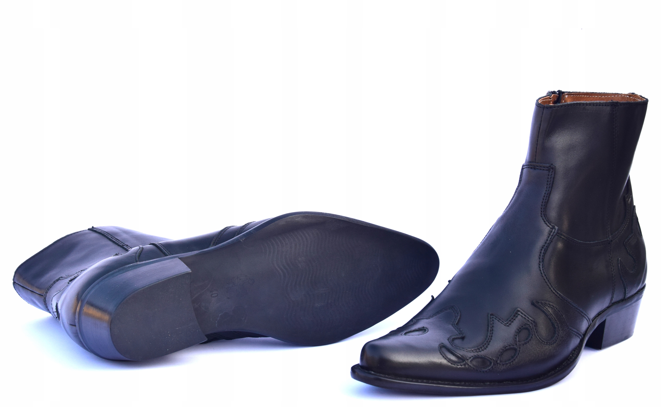 CZARNE MĘSKIE KOWBOJKI SKÓRZANE Z ZASUWAKIEM WEST Materiał wkładki skóra naturalna