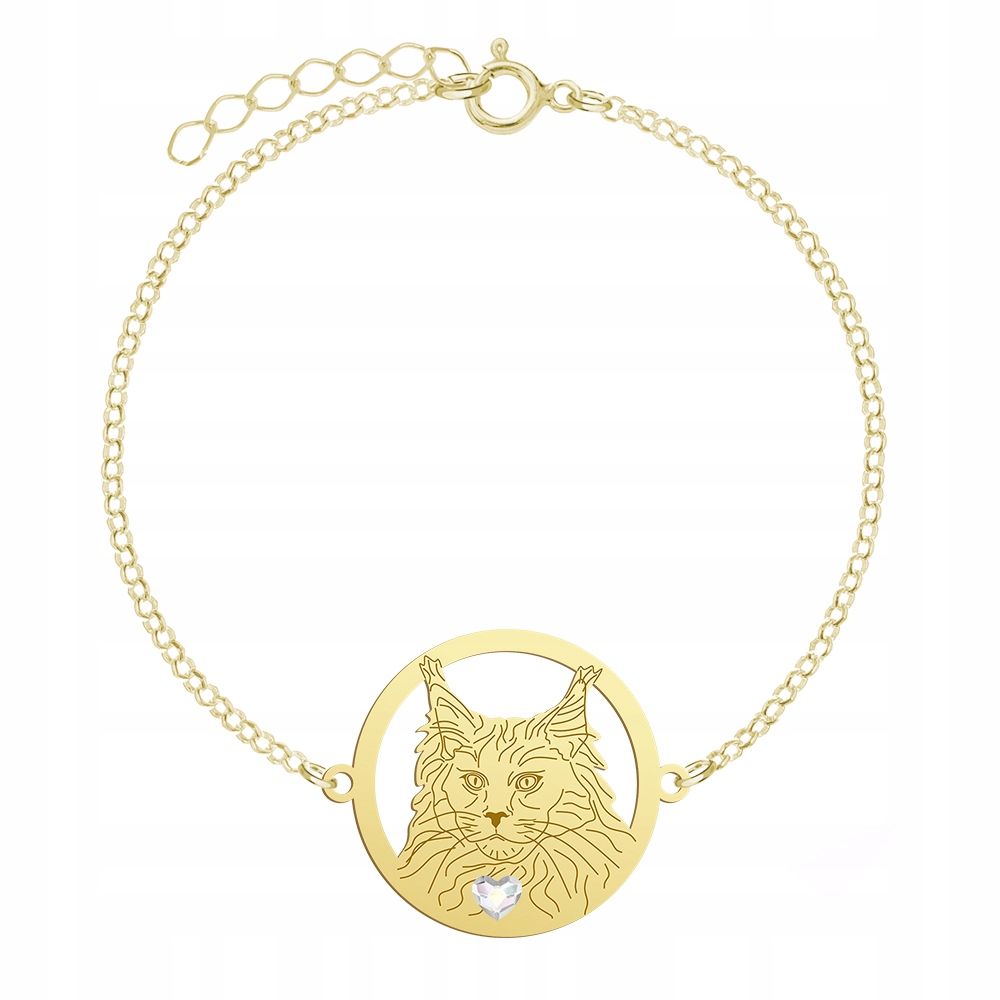 Zlatý náramek s kočkou Maine Coon 925 Dárek Šperky Gravírování Bonus