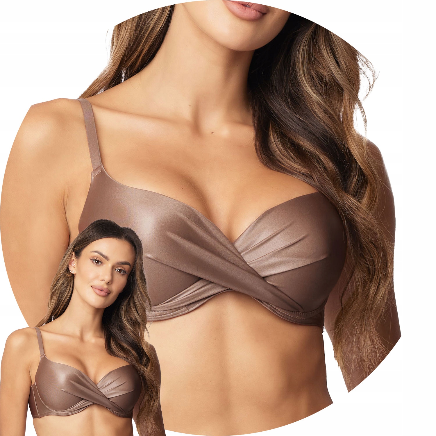 Vivisence 3222 Plavky push-up podprsenka hnědá lesklá 90D