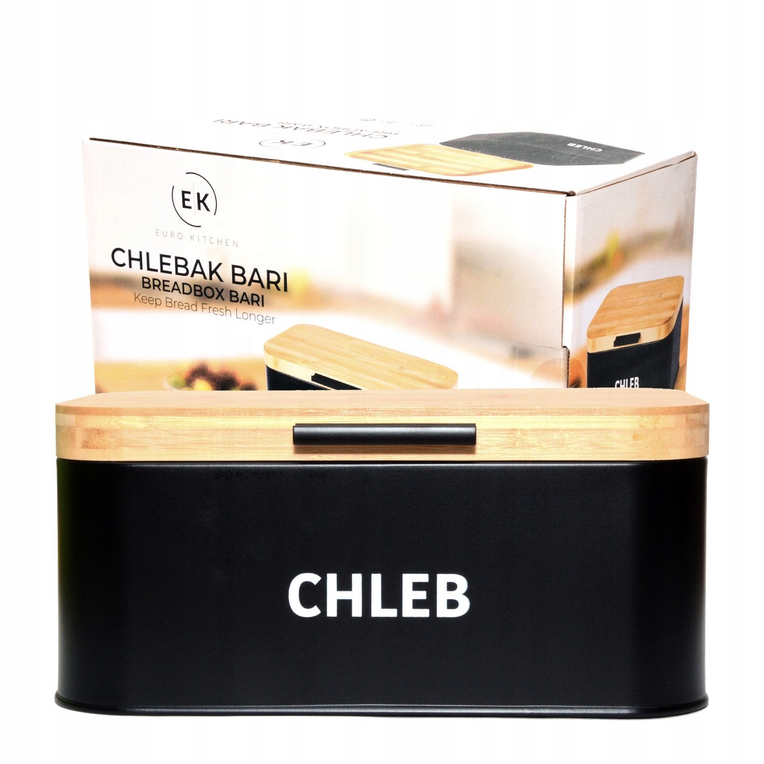 CHLEBAK Pojemnik na PIECZYWO Chleb Drewno STAL Kolor czarny odcienie brązu i beżu