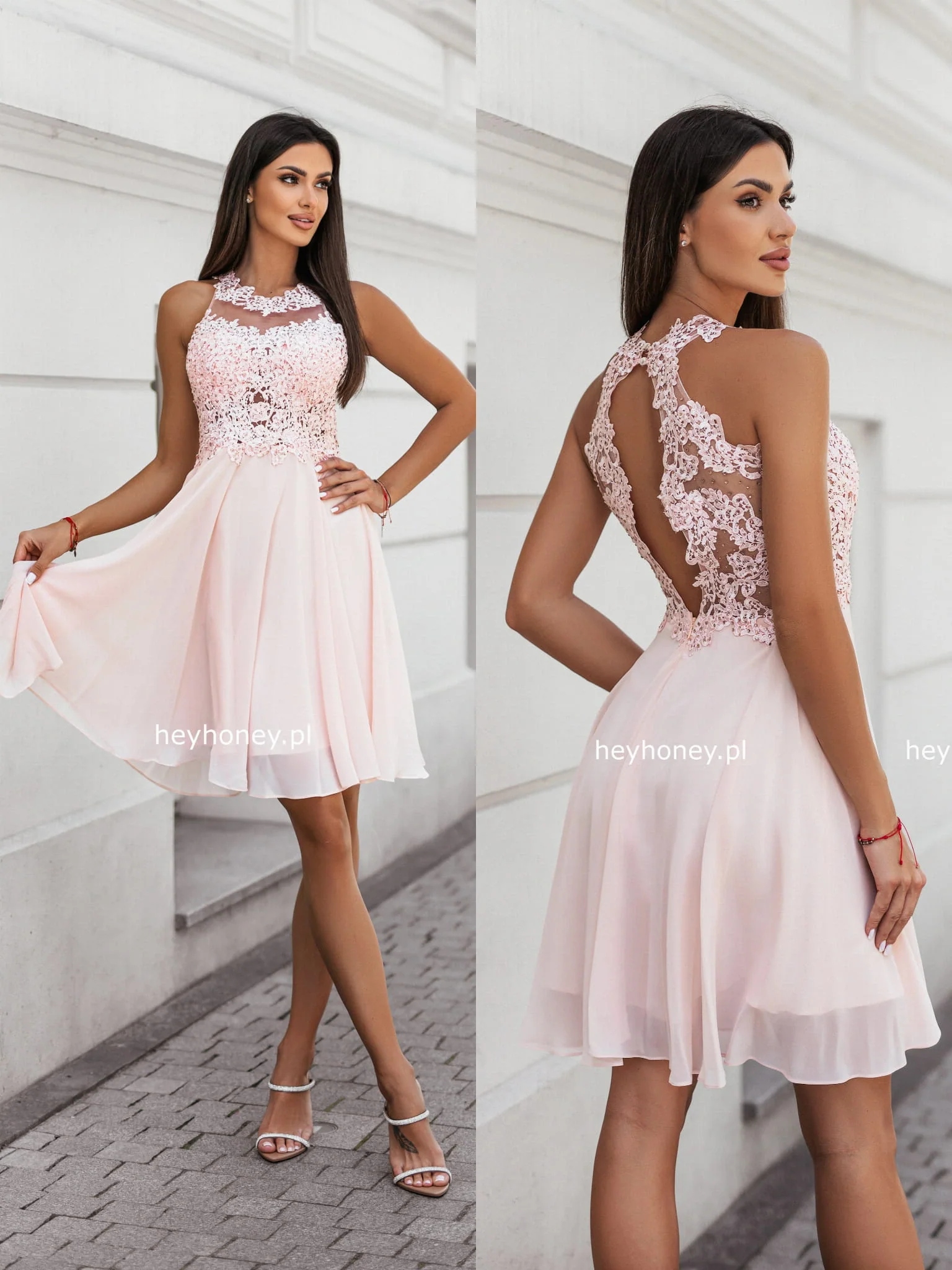 Šaty s krajkou Pudrová Růžová Ruby XL