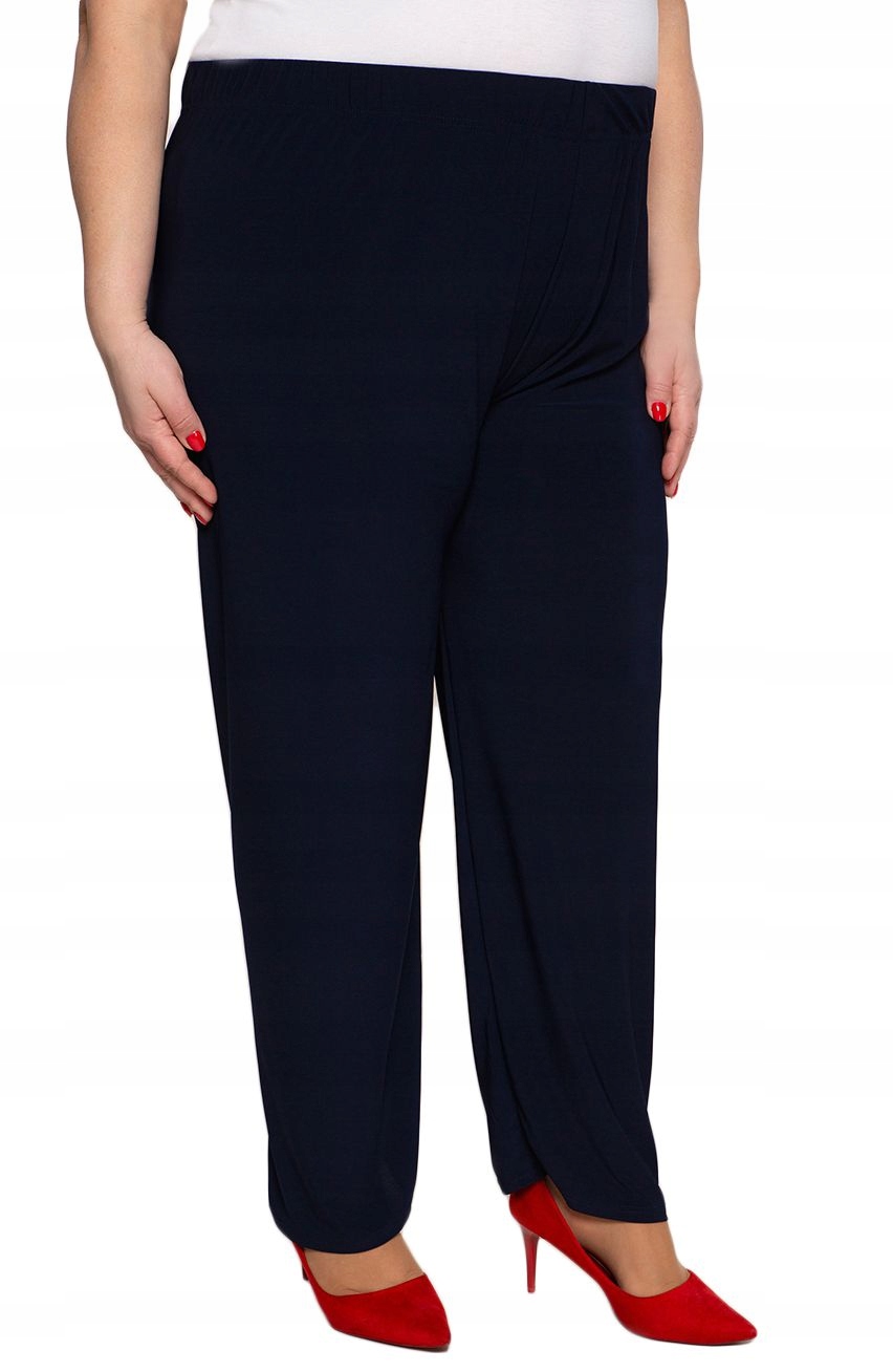 Tmavě modré kalhoty z splývavého úpletu 52/54