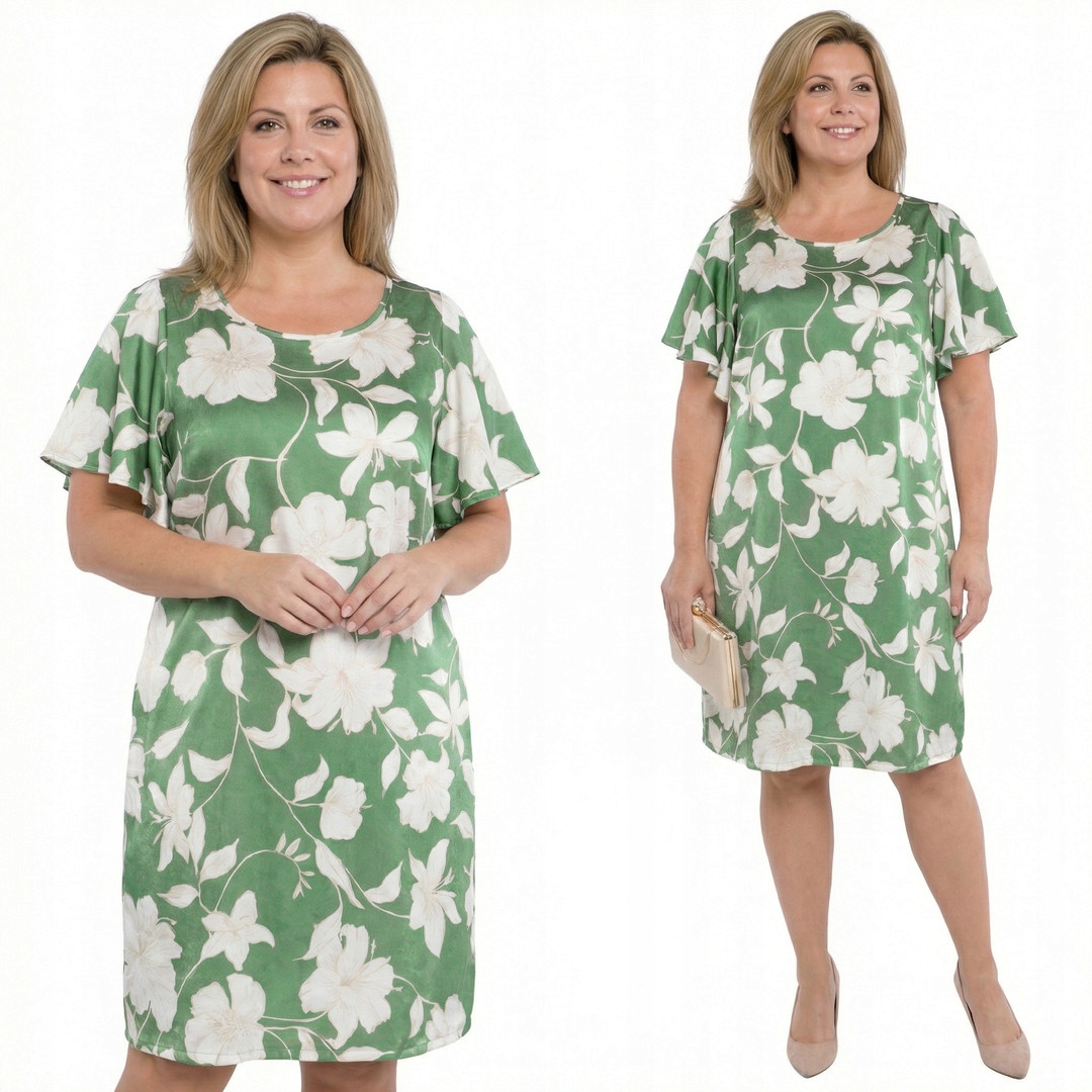 Zelené šaty s motýlkovými rukávy plus size velikost 64