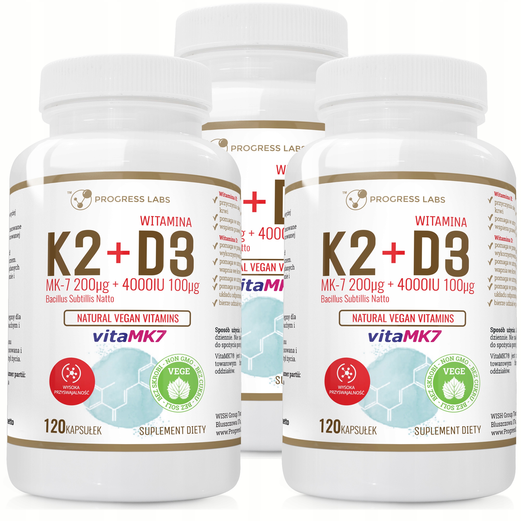 Vitamin K2 VitaMk-7 200mcg D3 4000IU 120 kaps Progress Labs — 3