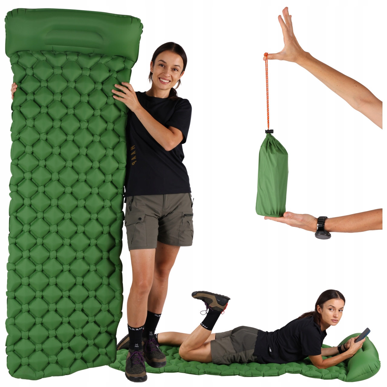 Materac Mata Turystyczny Dmuchany jednoosobowy poduszką lekki 0.5kg