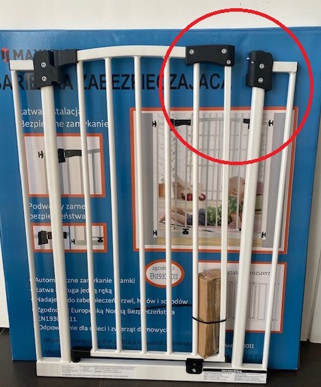 BRAMKA BARIERKA ZABEZPIECZAJĄCA OCHRONNA do drzwi schodów 73-92cm MAXIGATE Stan opakowania oryginalne