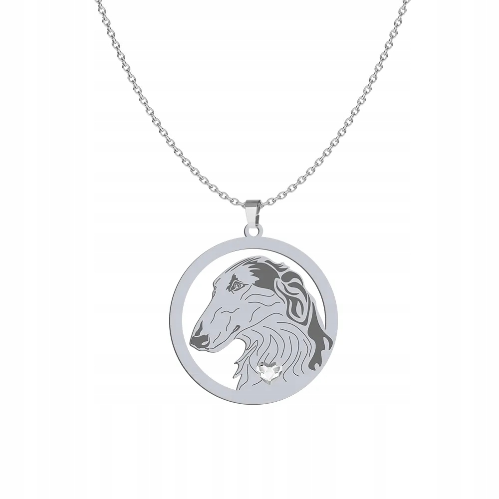 Stříbrný náhrdelník s ruským chrtem se psem Borzoj 925 Žena Gravírování Bonus